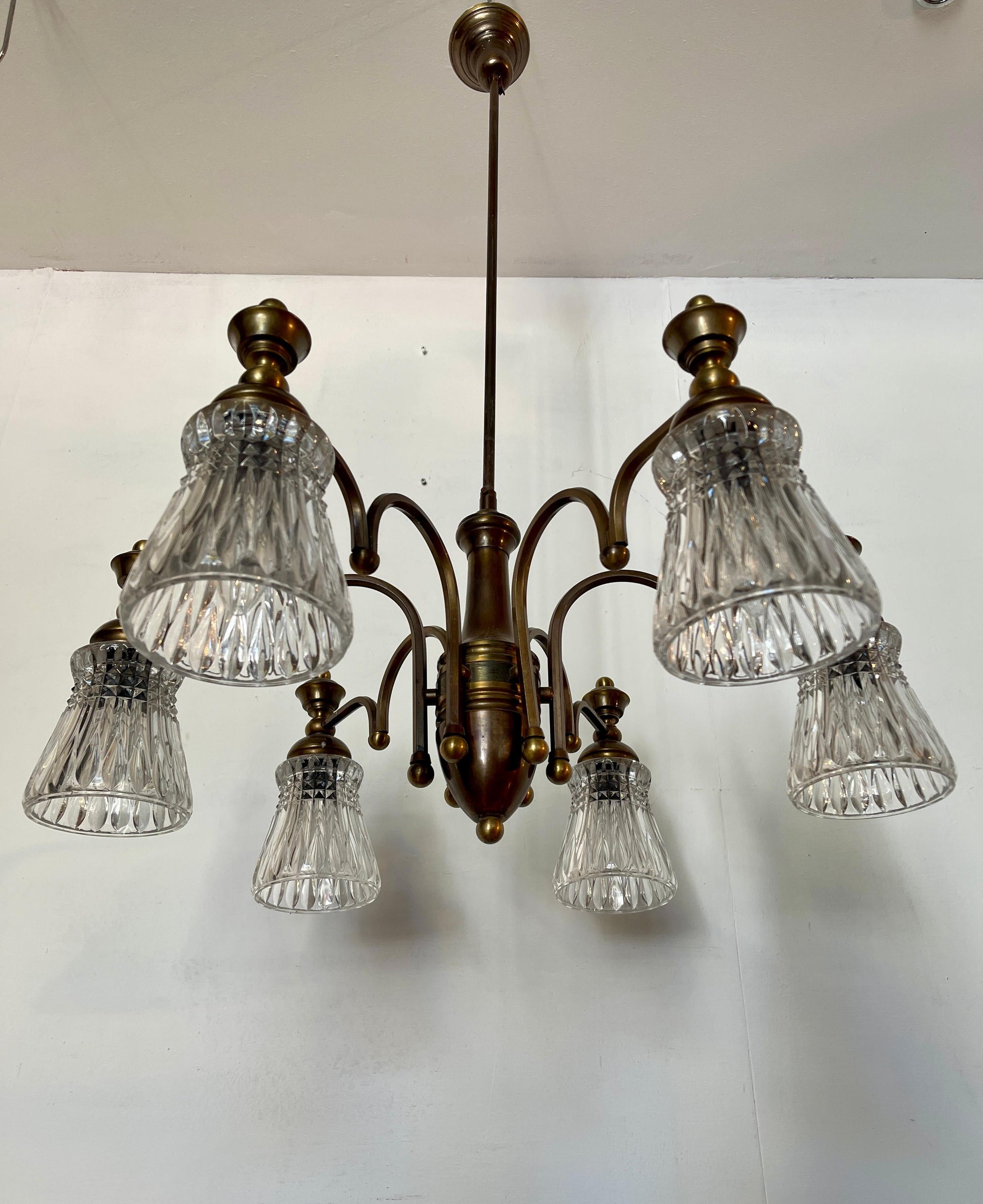 Lampadadario ArtDeco in bronzo e vetro anni '50