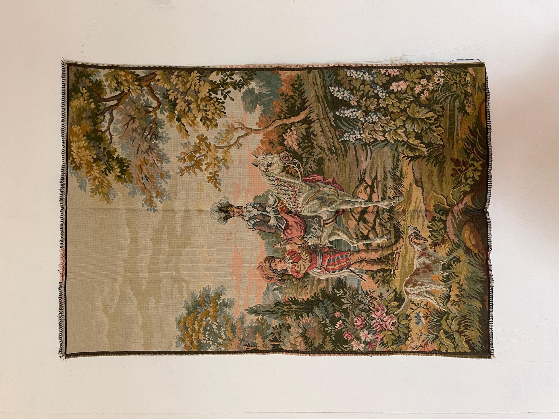 Arazzo francese raffigurante un cavallo d'epoca degli anni '90.