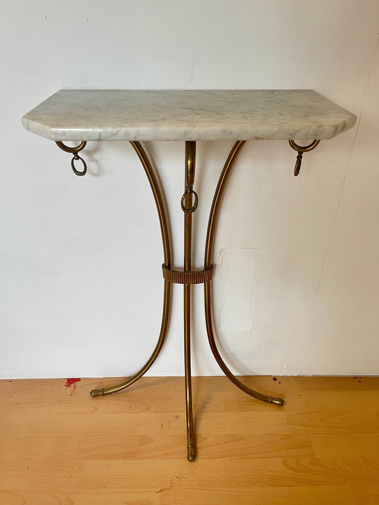 Consolle da parete con base in marmo bianco stile art déco italia anni '80