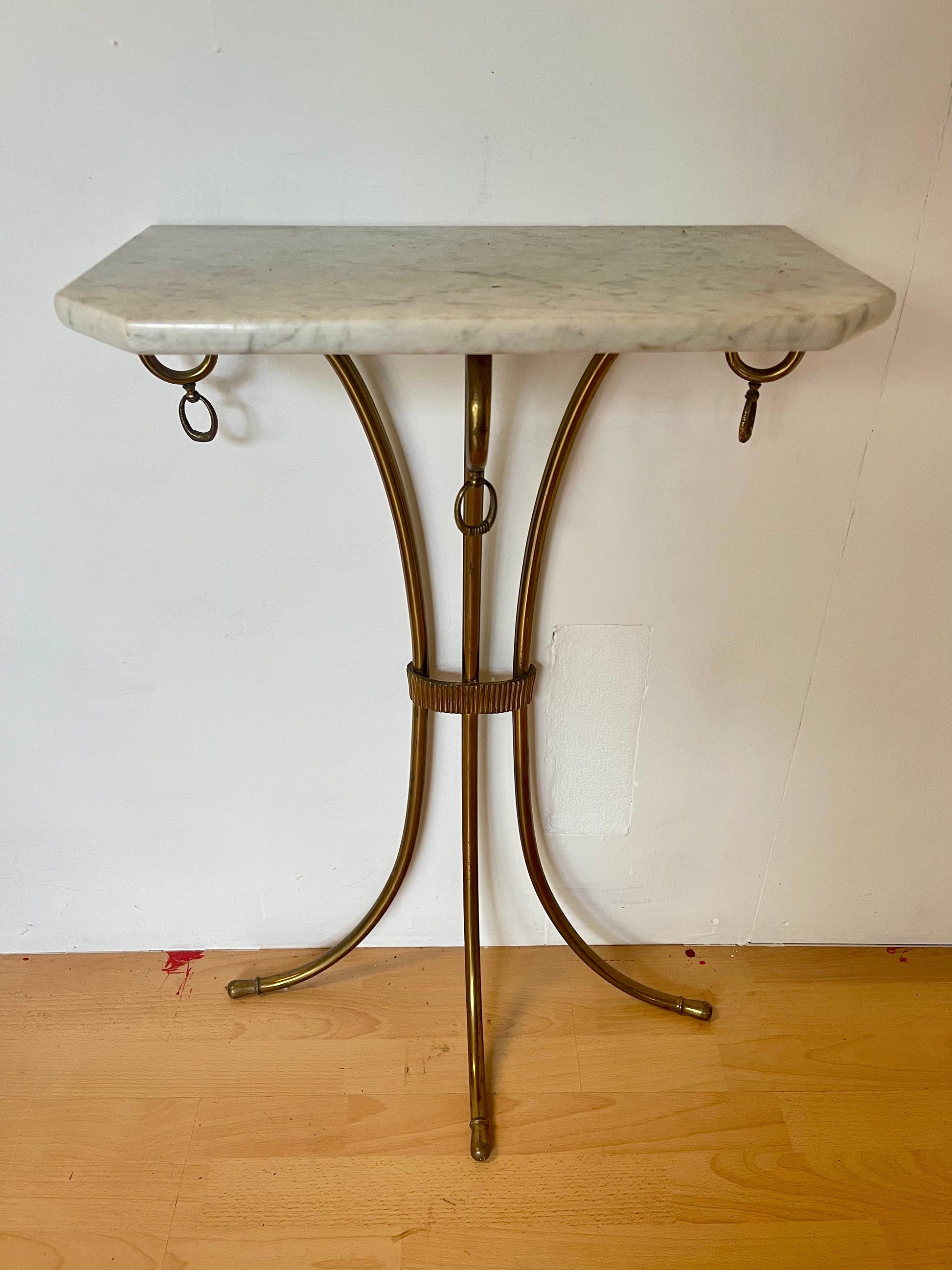 Consolle da parete con base in marmo bianco stile art déco italia anni '80