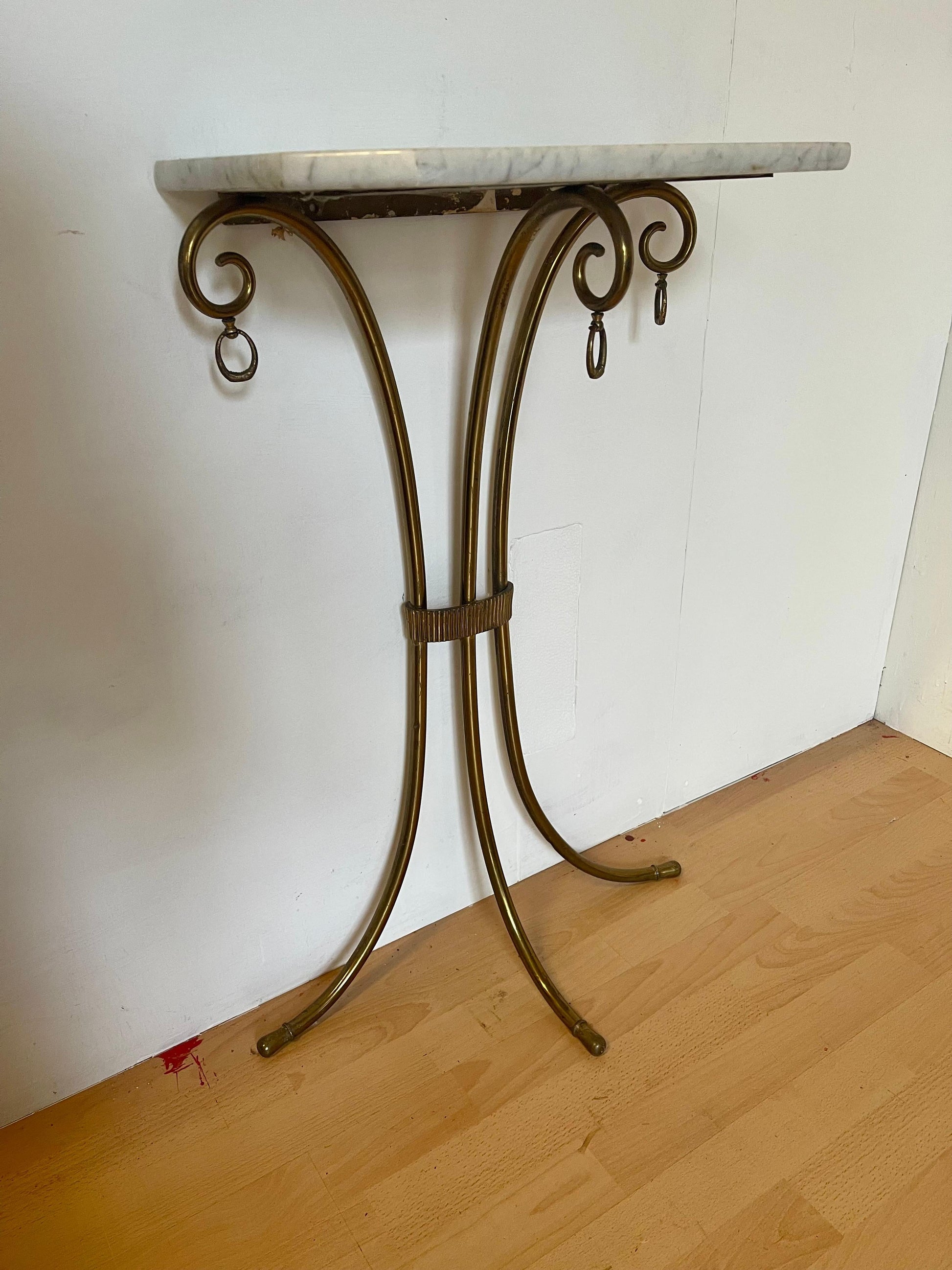 Consolle da parete con base in marmo bianco stile art déco italia anni '80