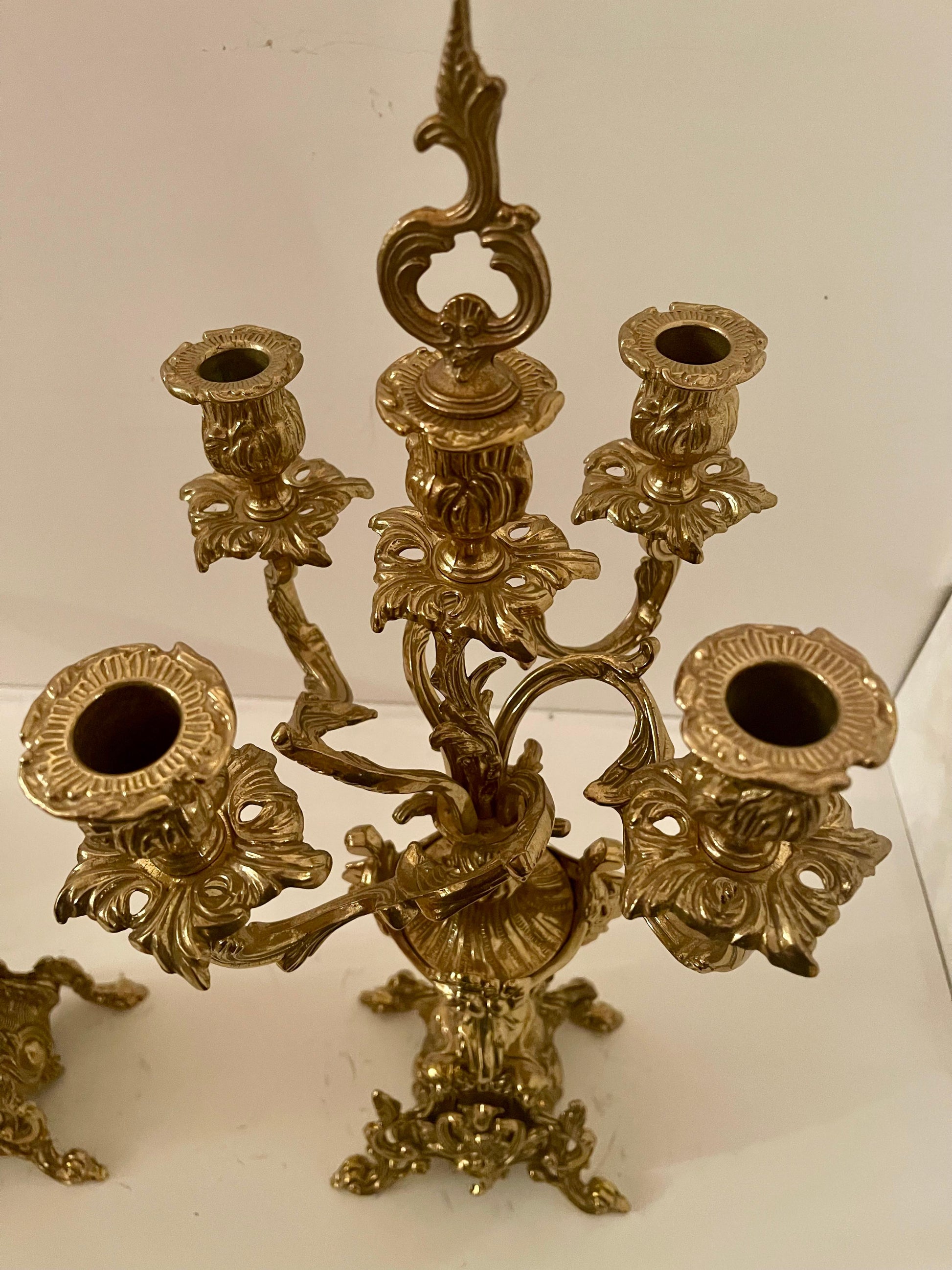 Coppia di candelabri in bronzo dorato stile Napoleone III XX secolo