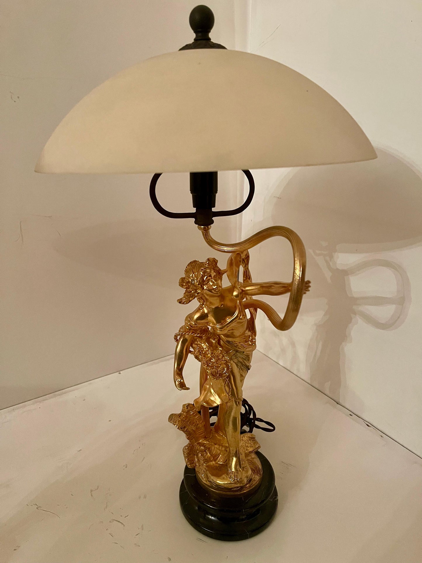 Coppia di lampade da camera in vetro e bronzo lusso stile italian vintage