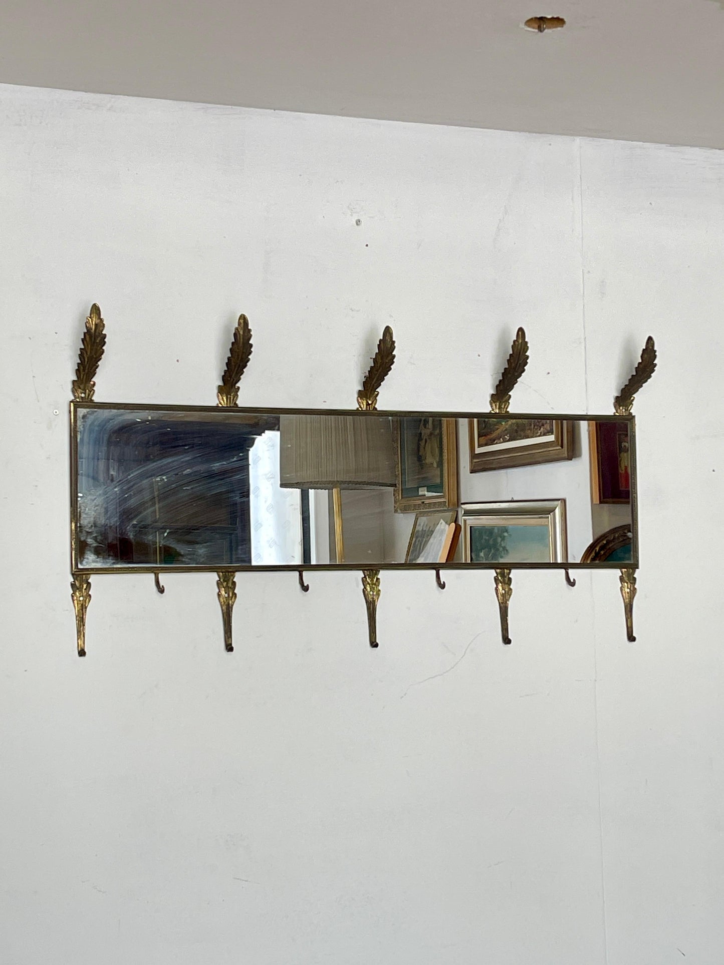 Specchiera Vintage con Appendiabiti in Ottone Stile Classico