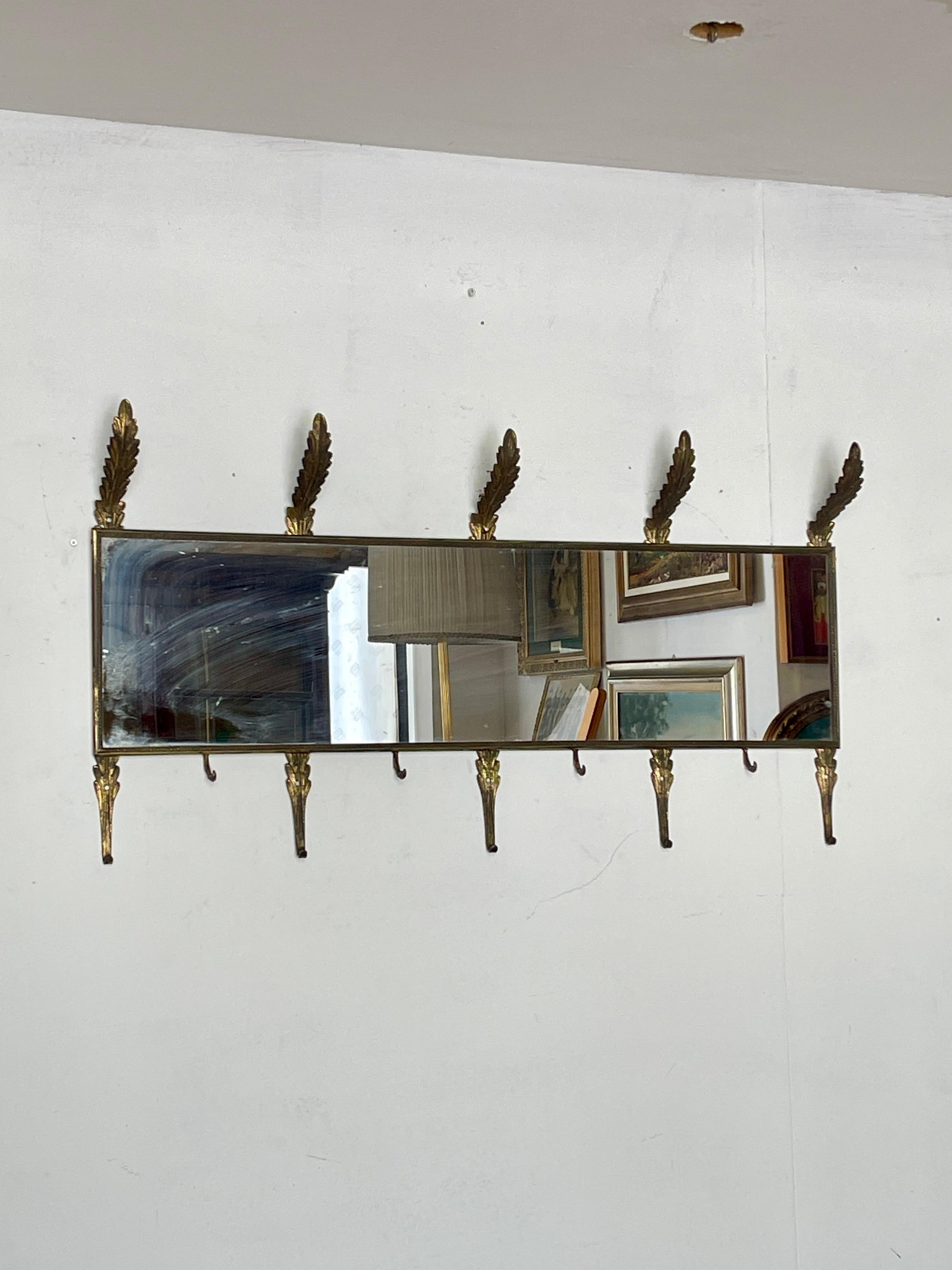 Specchiera Vintage con Appendiabiti in Ottone Stile Classico