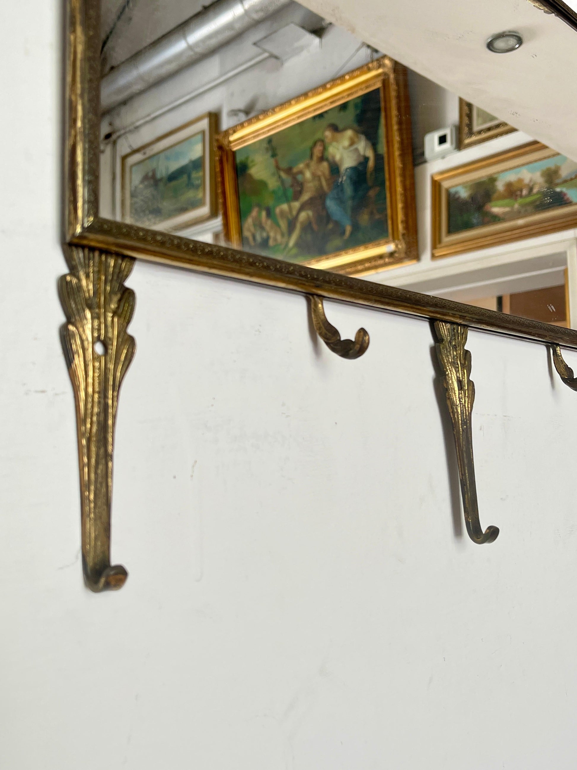 Specchiera Vintage con Appendiabiti in Ottone Stile Classico