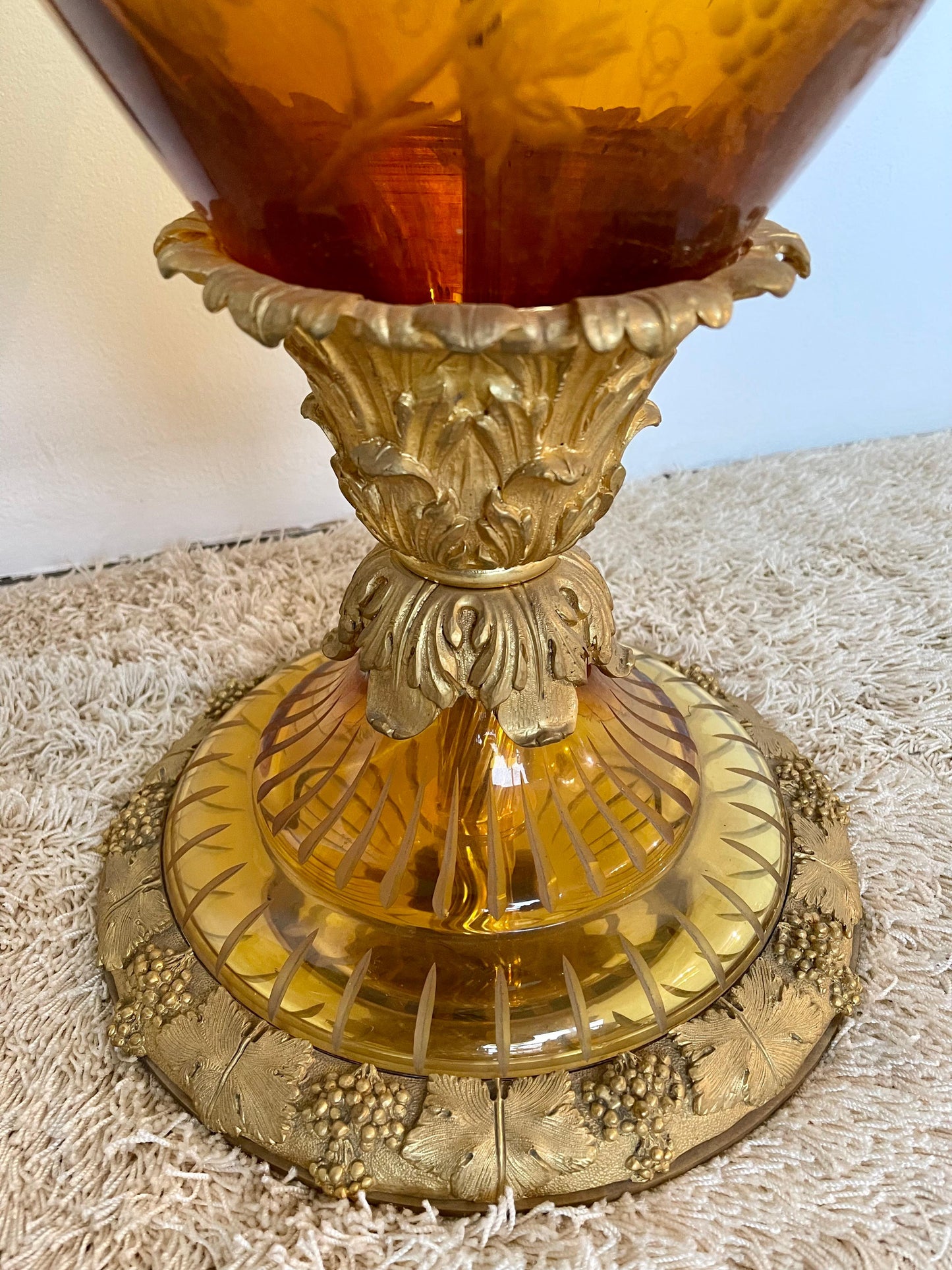 Importante coppia di anfore in bronzo e cristallo di lusso in oro 24klt di DR