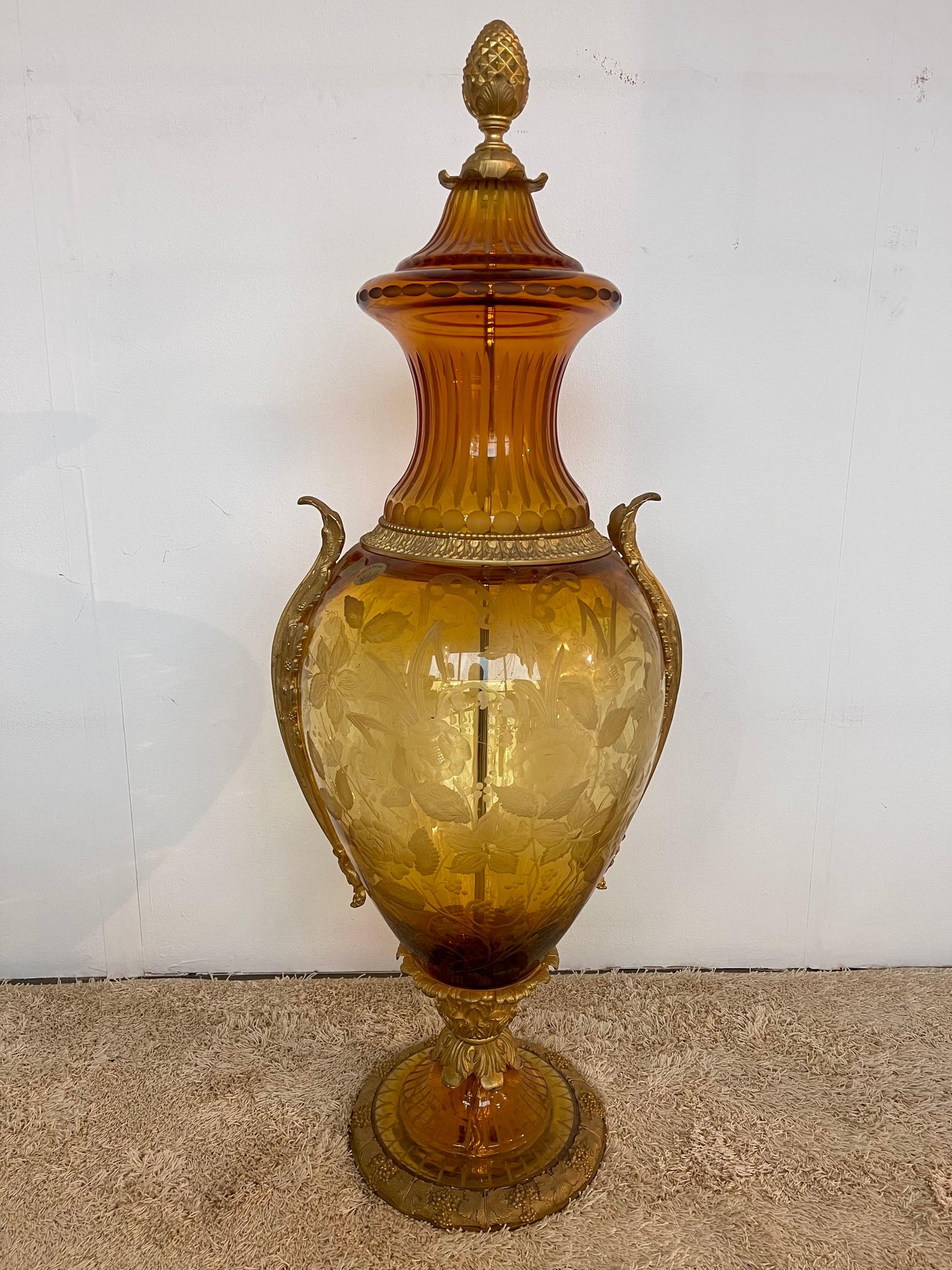 Importante coppia di anfore in bronzo e cristallo di lusso in oro 24klt di DR