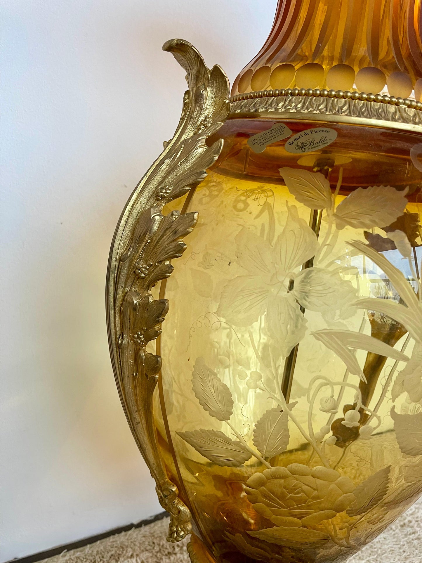 Importante coppia di anfore in bronzo e cristallo di lusso in oro 24klt di DR