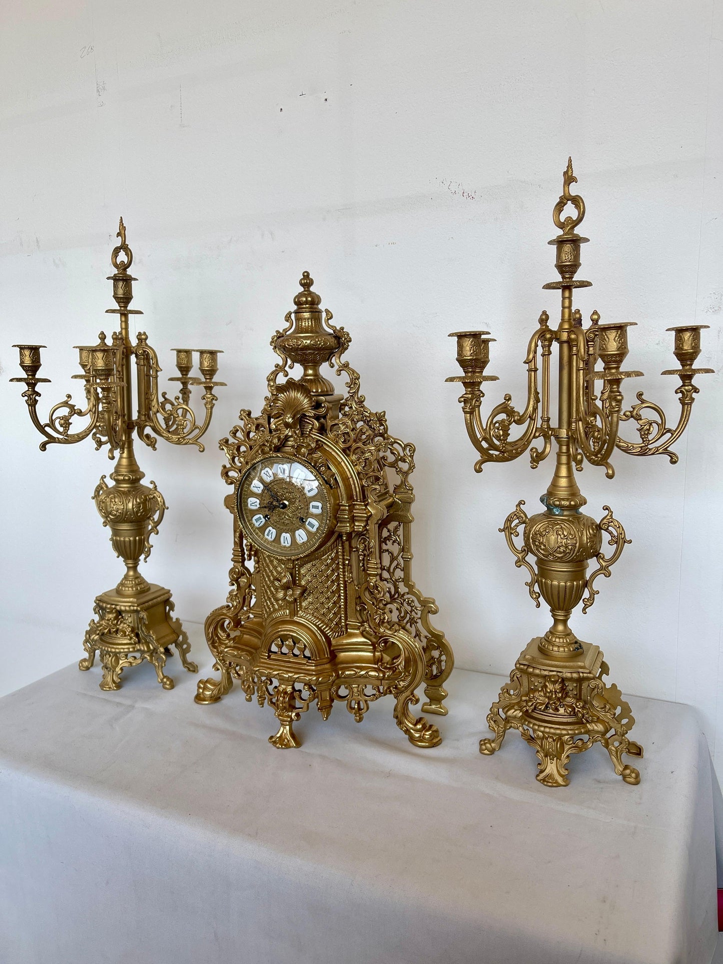 Set de Orologio da tavolo barocco meccanico di lusso in bronzo anni '70 nuovo