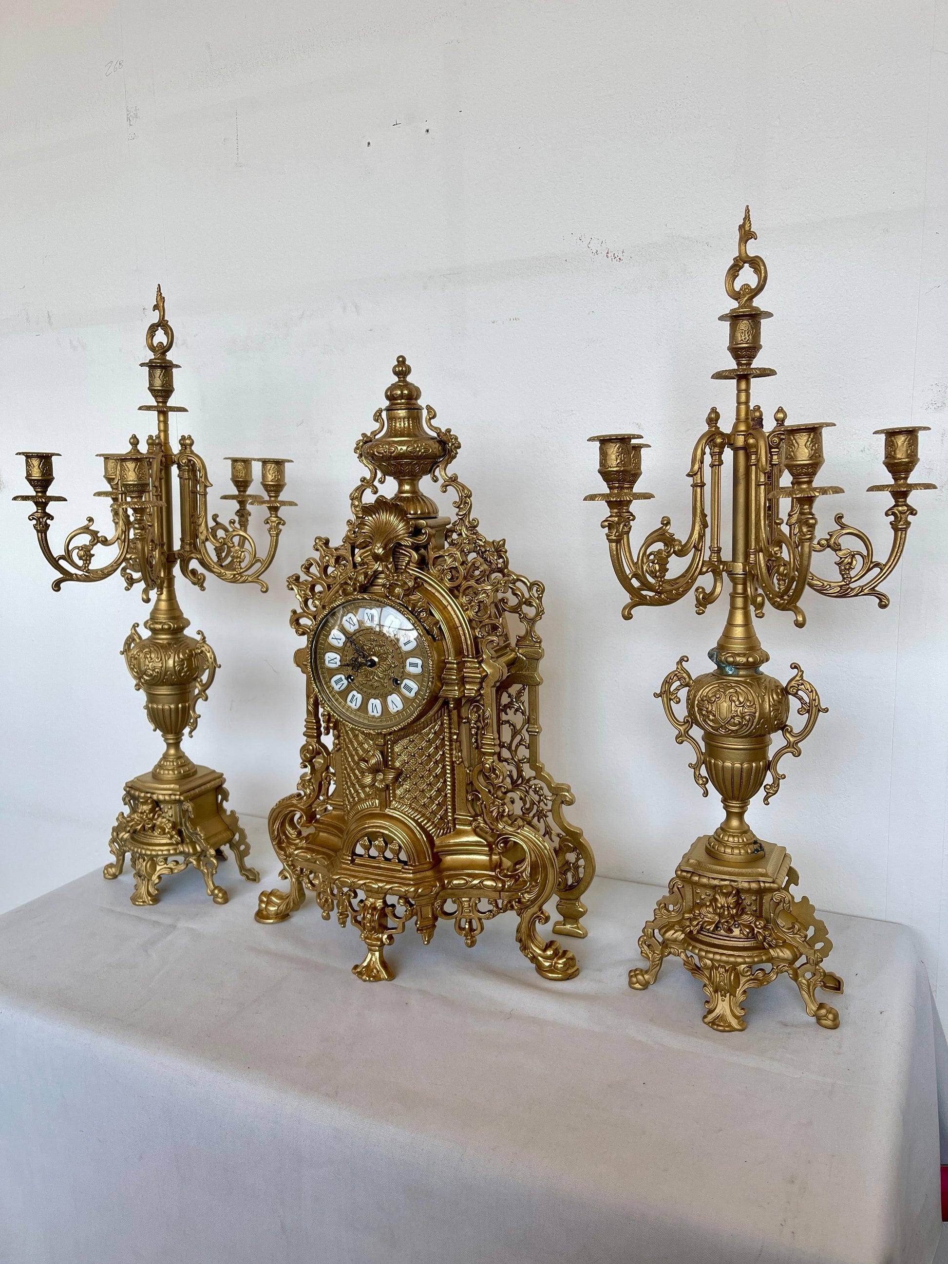 Set de Orologio da tavolo barocco meccanico di lusso in bronzo anni '70 nuovo