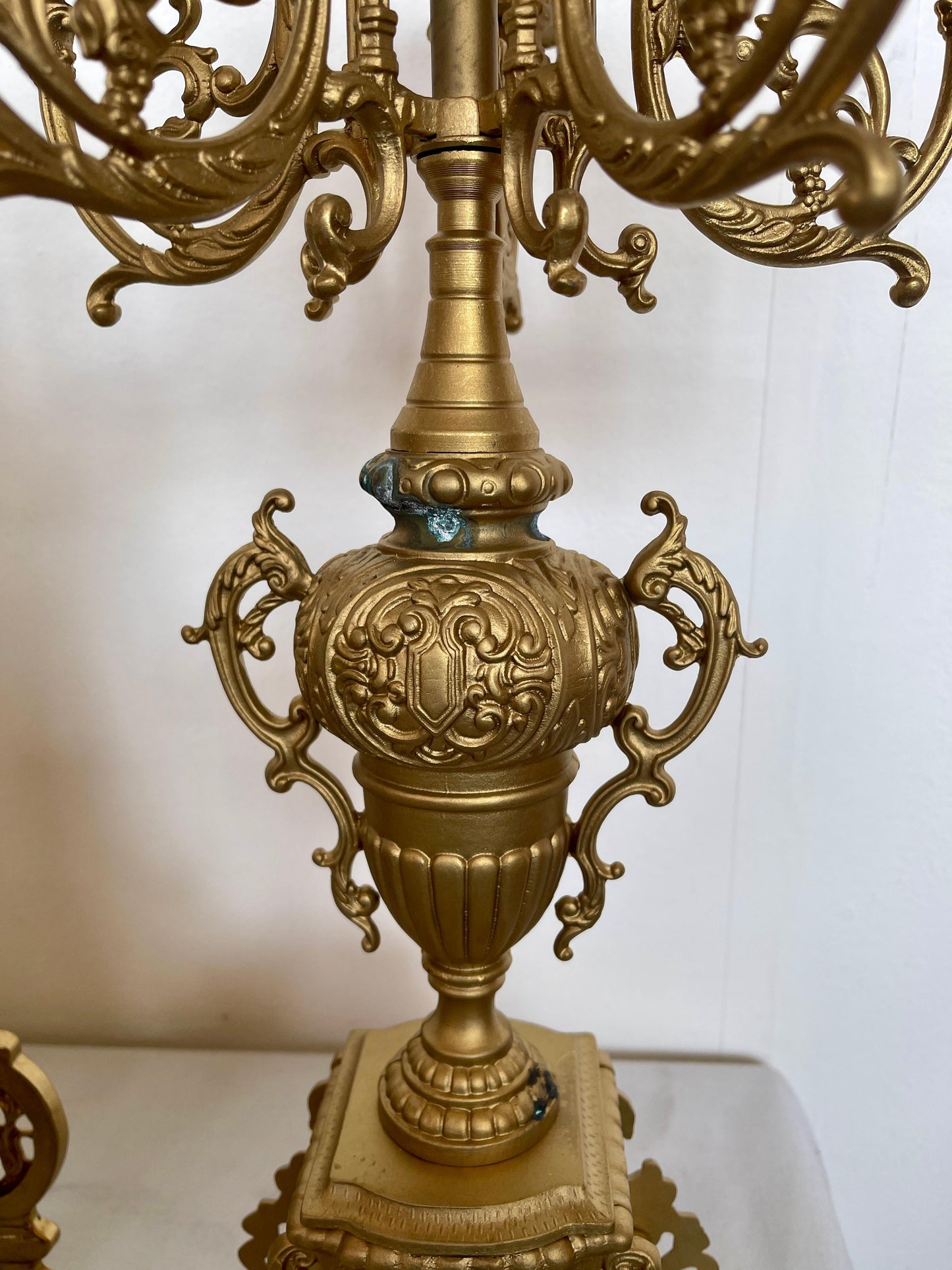 Set de Orologio da tavolo barocco meccanico di lusso in bronzo anni '70 nuovo