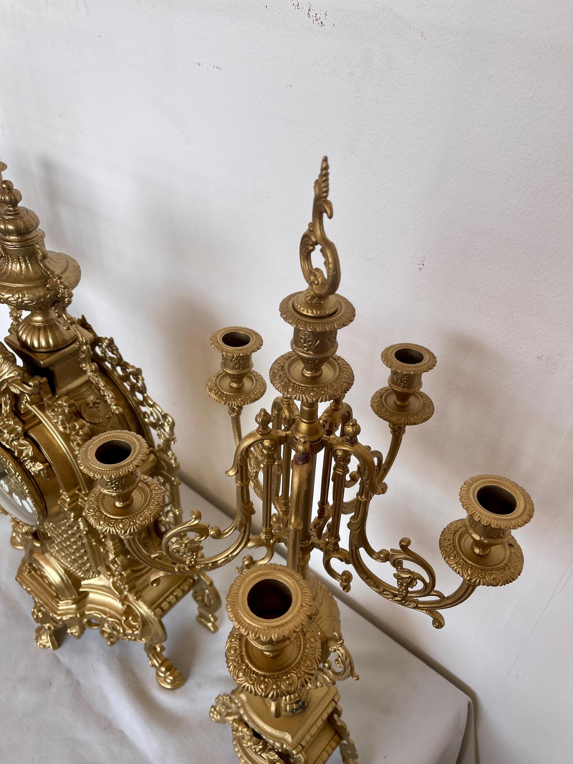 Set de Orologio da tavolo barocco meccanico di lusso in bronzo anni '70 nuovo