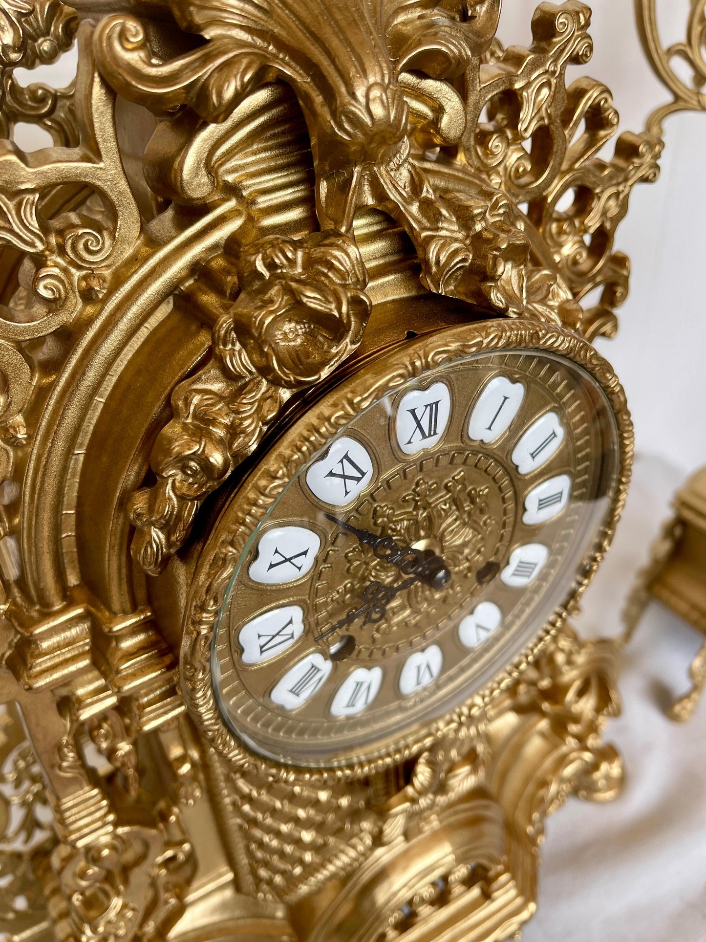 Set de Orologio da tavolo barocco meccanico di lusso in bronzo anni '70 nuovo