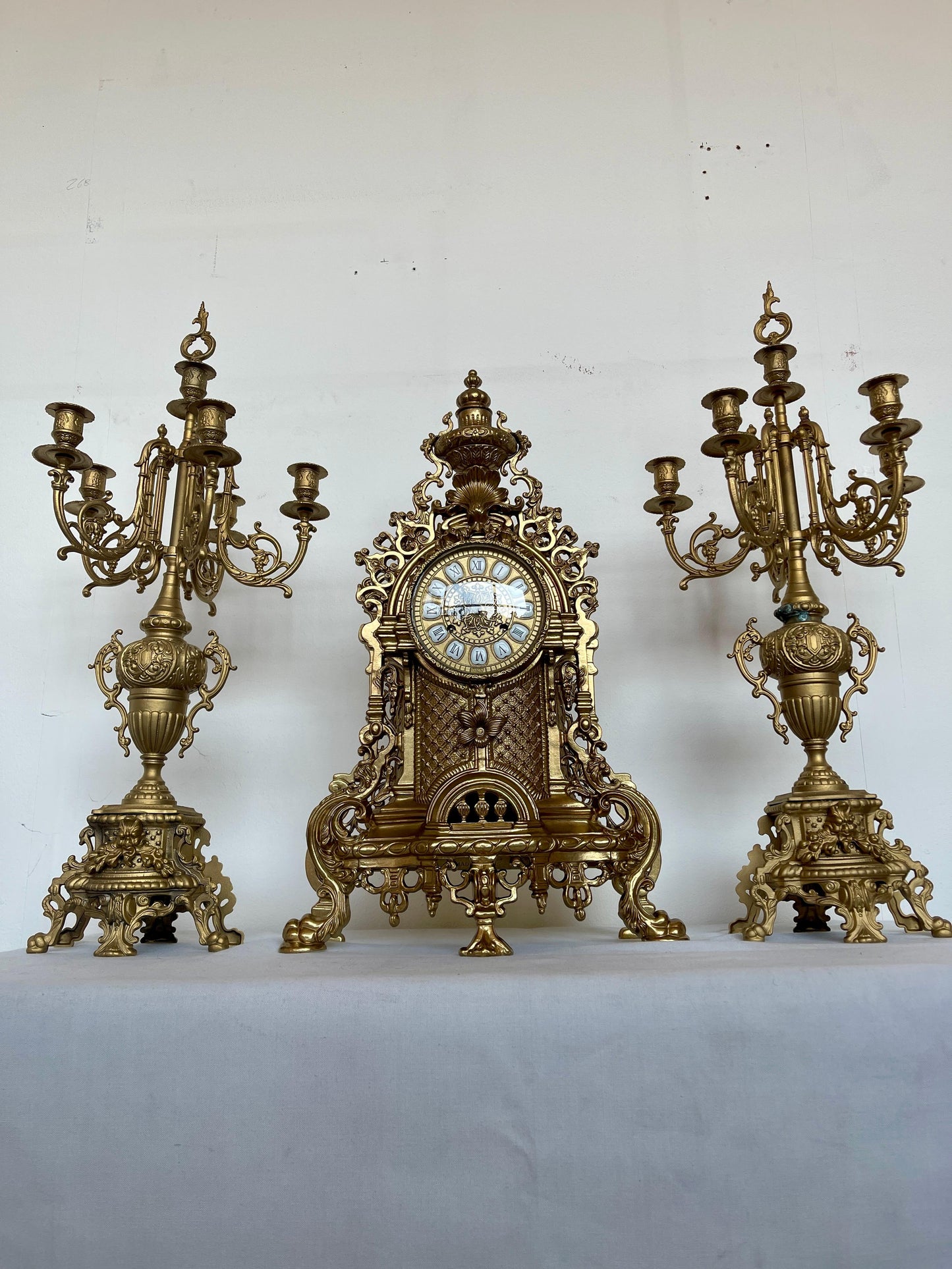 Set de Orologio da tavolo barocco meccanico di lusso in bronzo anni '70 nuovo