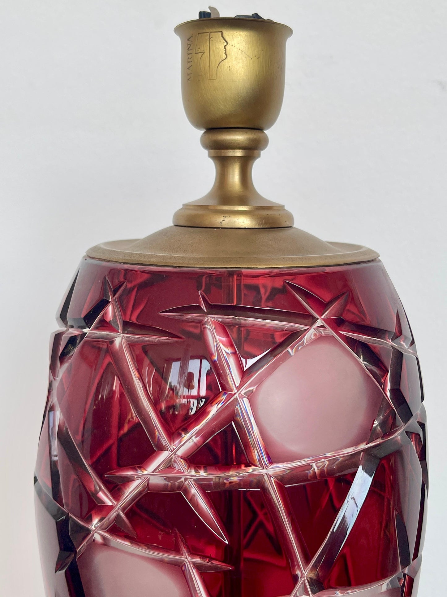 Lampada in cristallo stile bohemia cranberry design italian anni 90