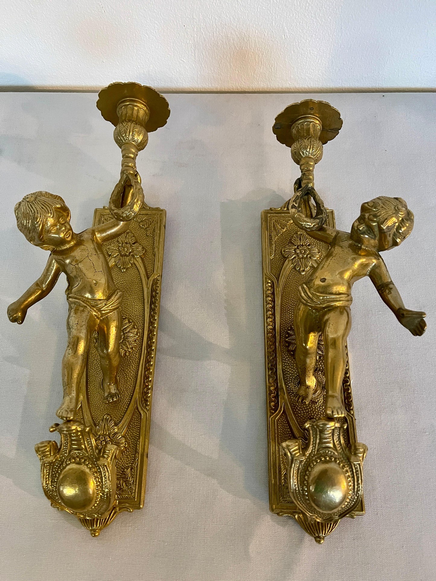 Coppia di applique da parete in bronzo vintage italia anni '80