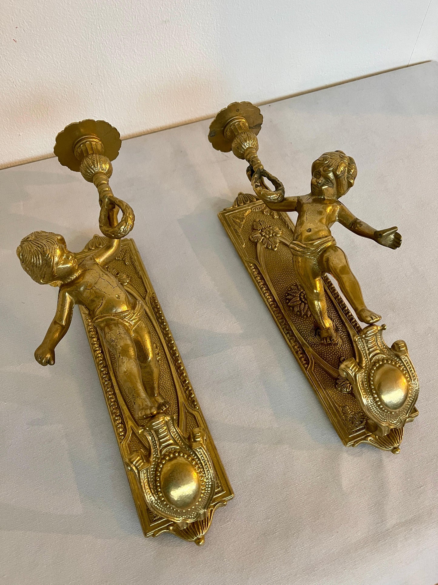 Coppia di applique da parete in bronzo vintage italia anni '80