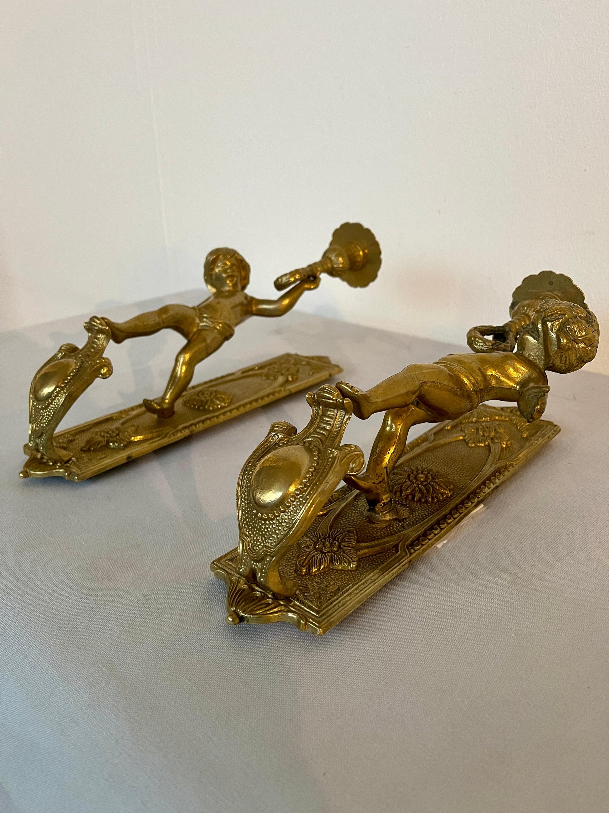 Coppia di applique da parete in bronzo vintage italia anni '80