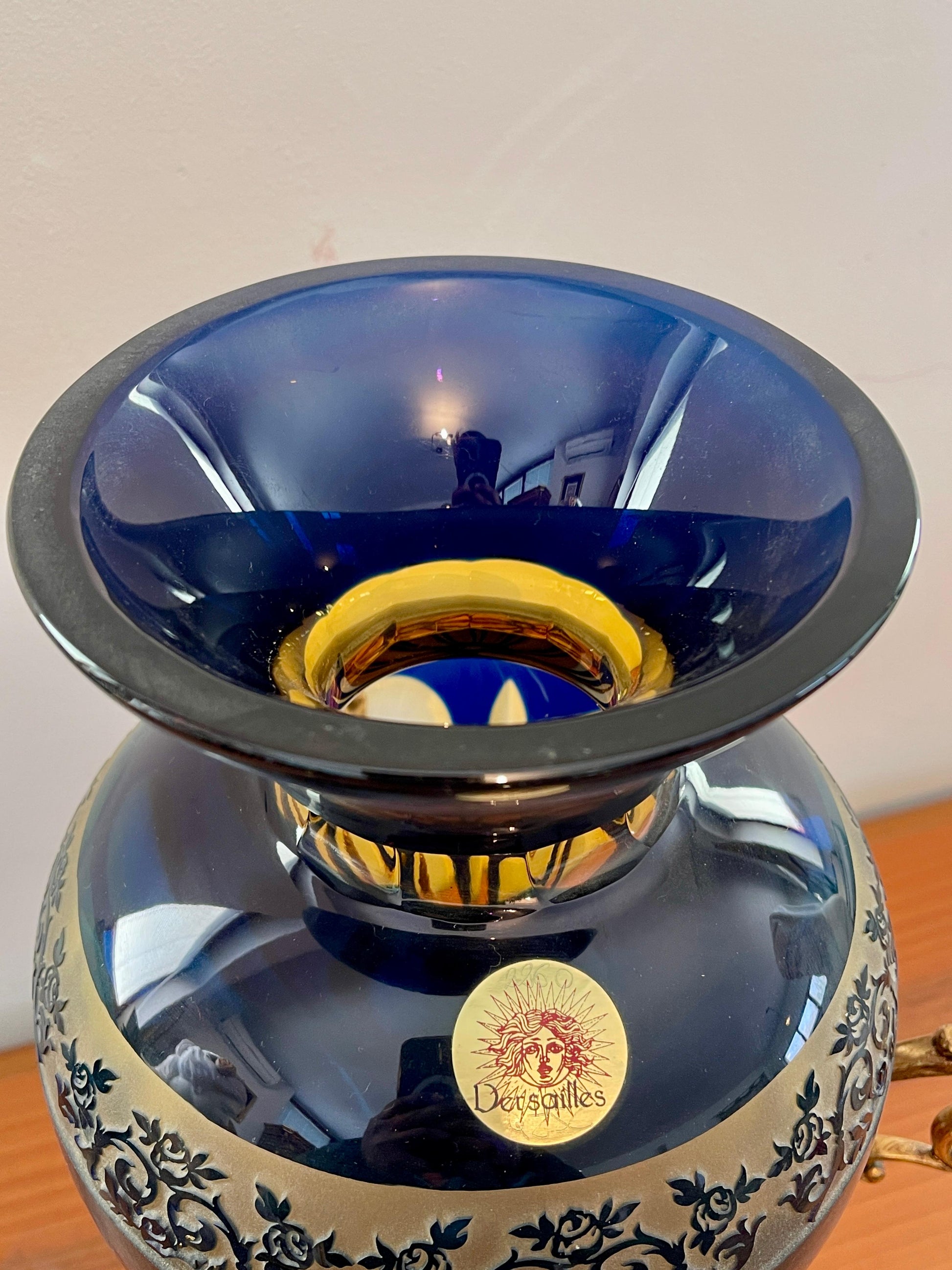 Vasi anfora in cristallo e bronzo dorato firenze italia anni '90