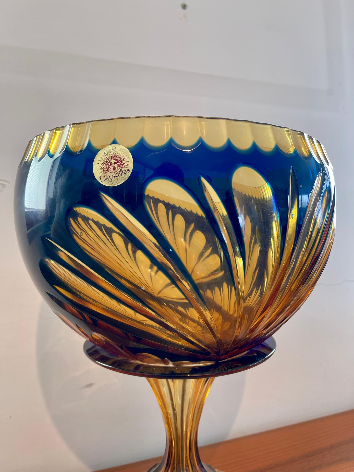 Coppa di lusso in cristallo molato e bronzo lavorato a mano italia anni '90