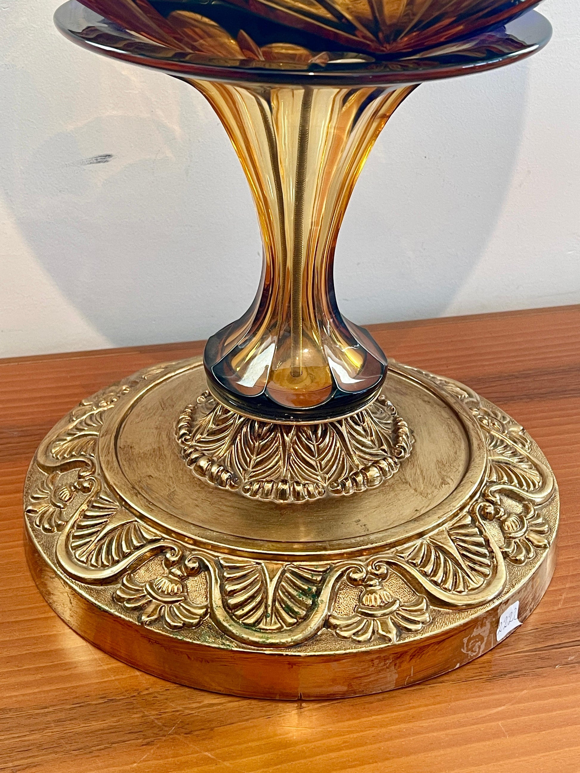 Coppa di lusso in cristallo molato e bronzo lavorato a mano italia anni '90