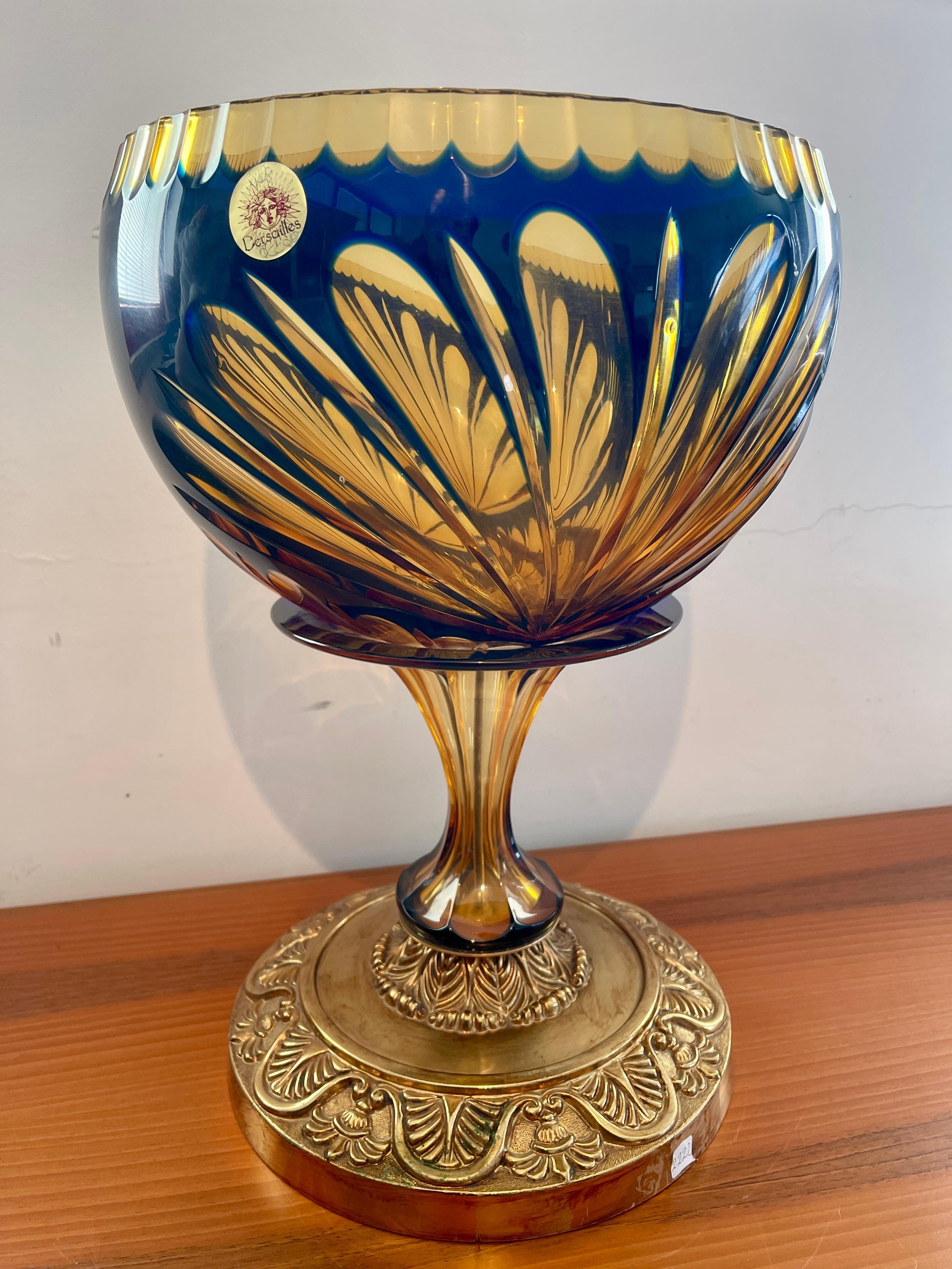 Coppa di lusso in cristallo molato e bronzo lavorato a mano italia anni '90