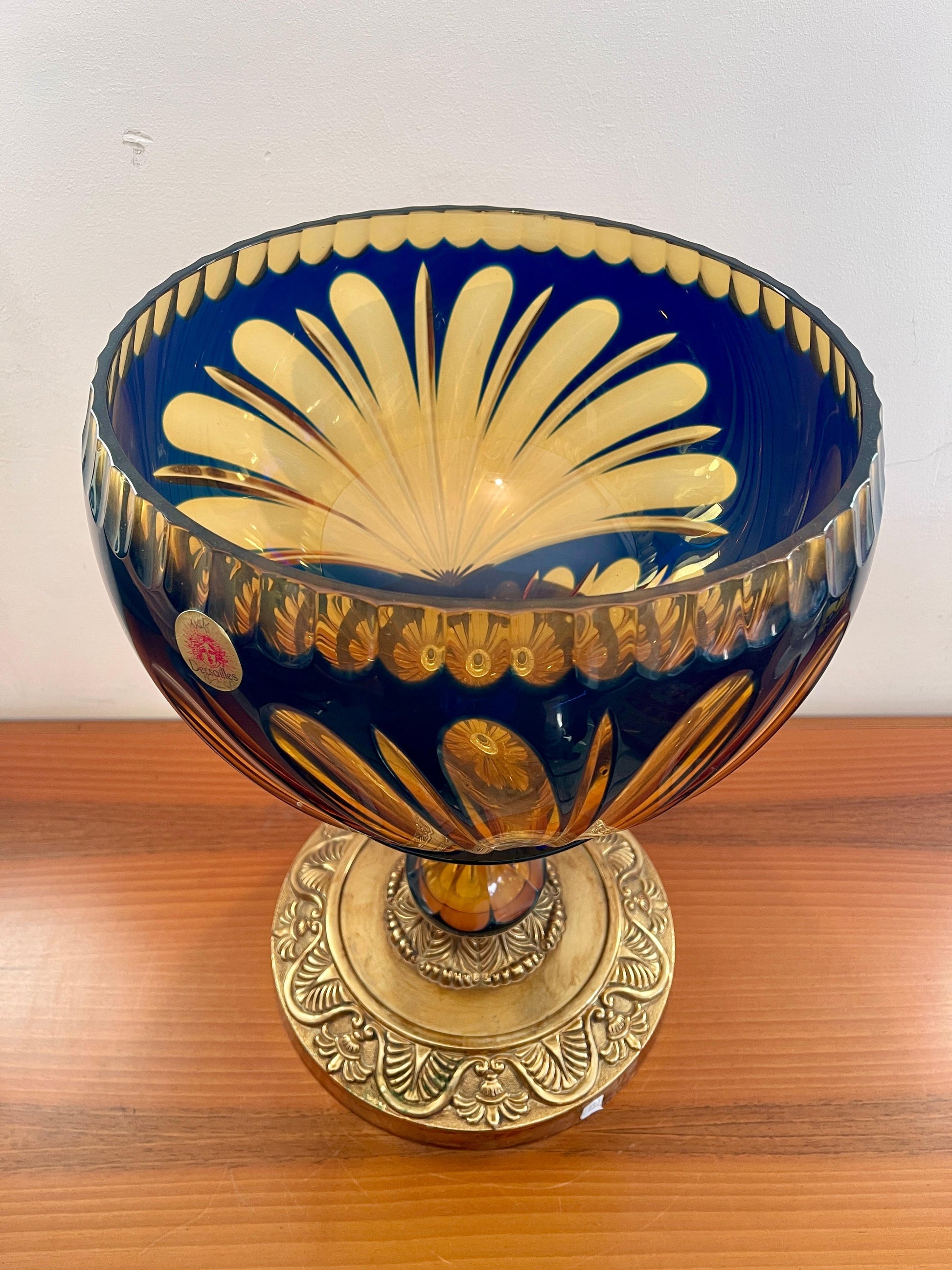 Coppa di lusso in cristallo molato e bronzo lavorato a mano italia anni '90