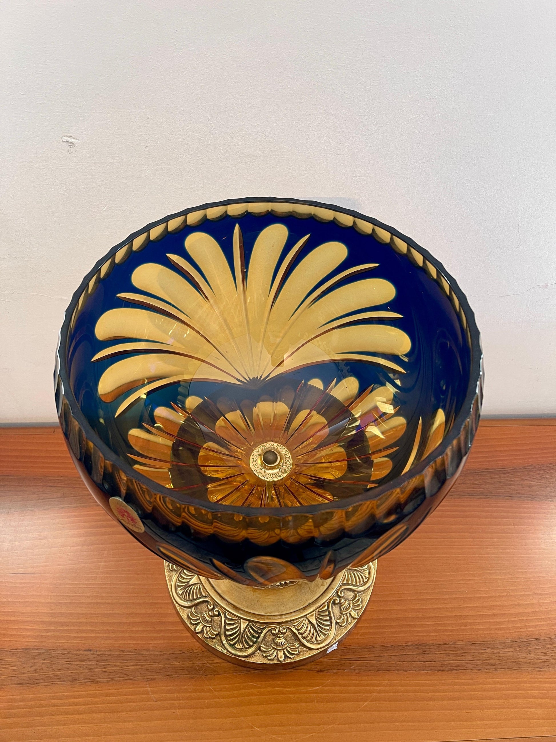 Coppa di lusso in cristallo molato e bronzo lavorato a mano italia anni '90