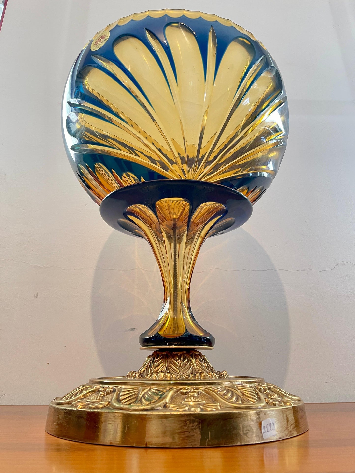 Coppa di lusso in cristallo molato e bronzo lavorato a mano italia anni '90