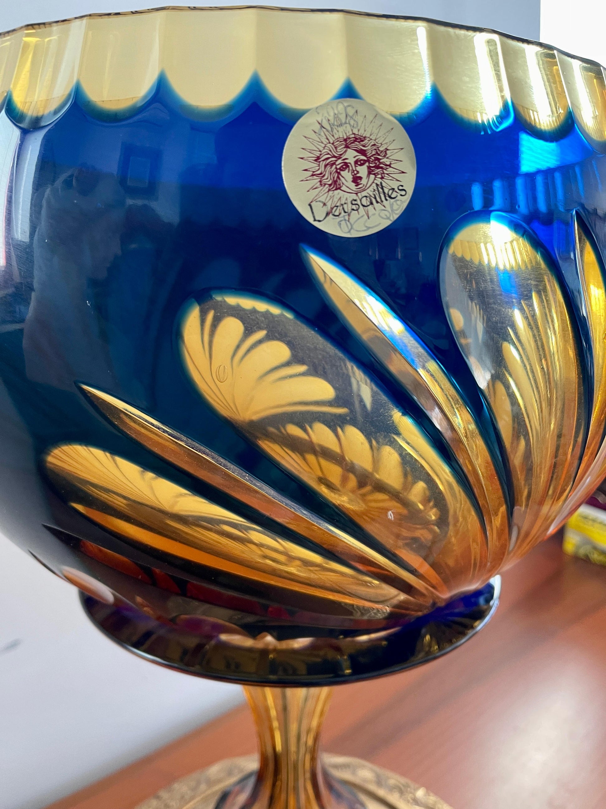 Coppa di lusso in cristallo molato e bronzo lavorato a mano italia anni '90