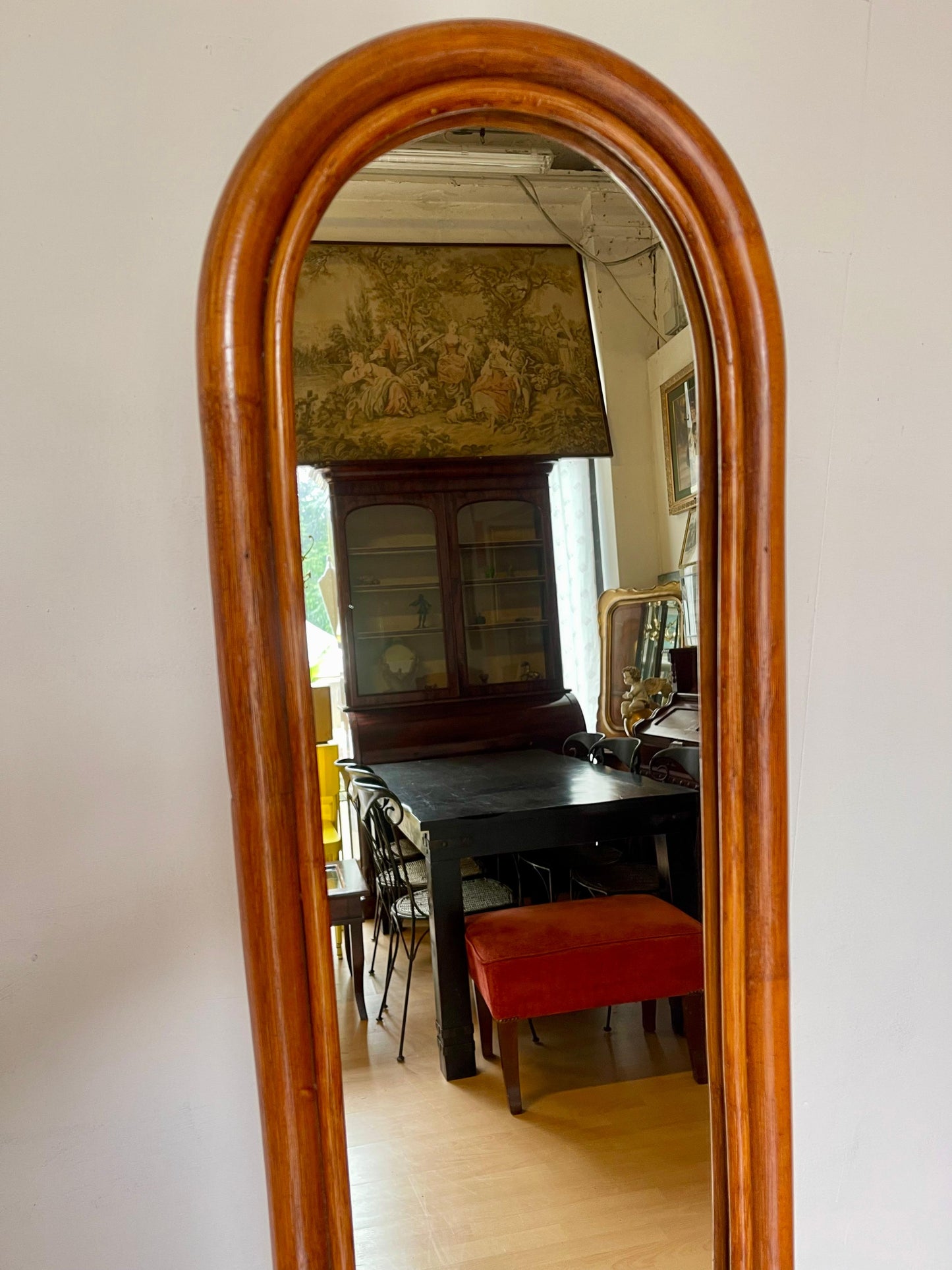 Specchio da terra circolare in Bambu e Rattan anni 70