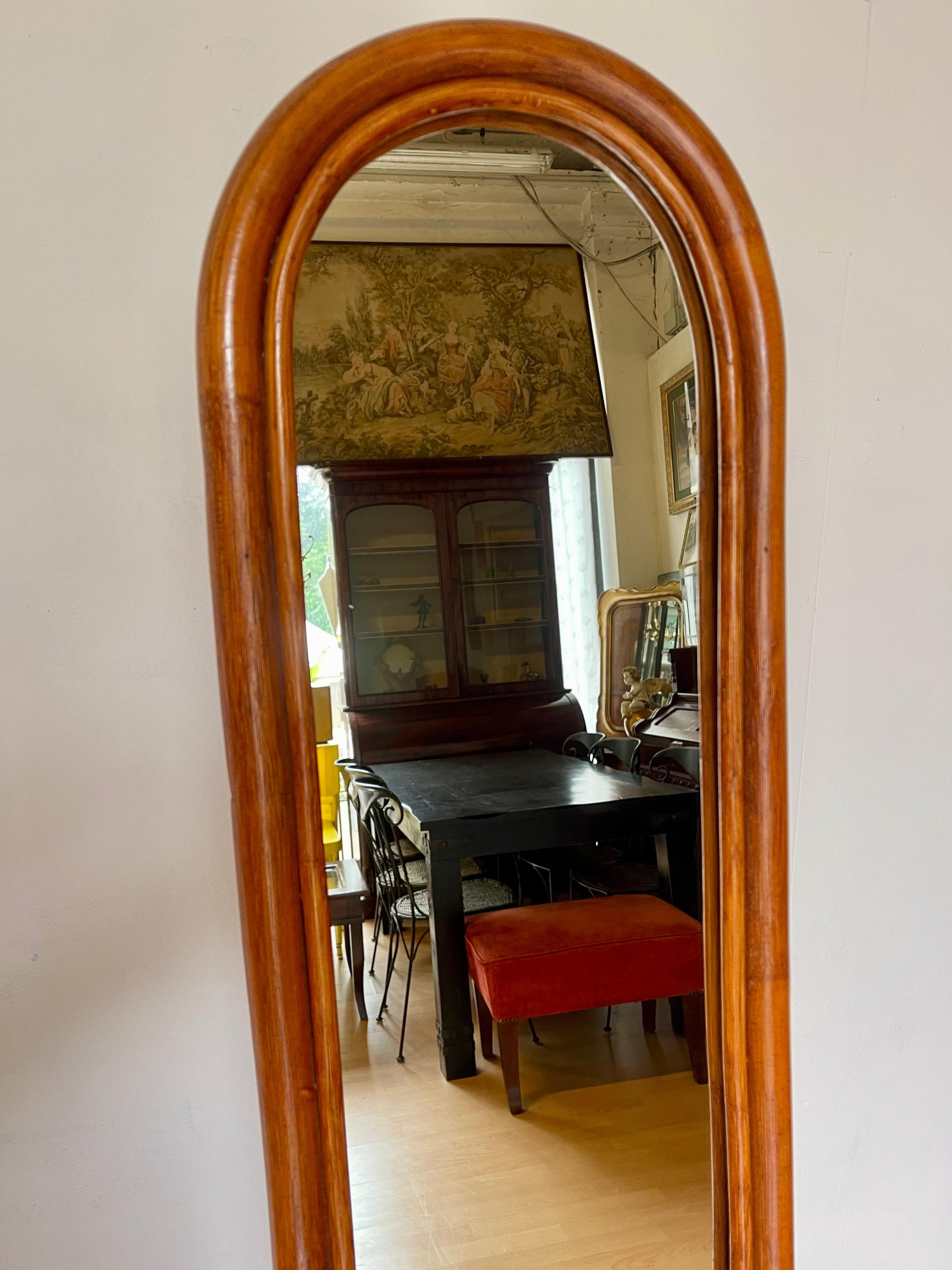 Specchio da terra circolare in Bambu e Rattan anni 70