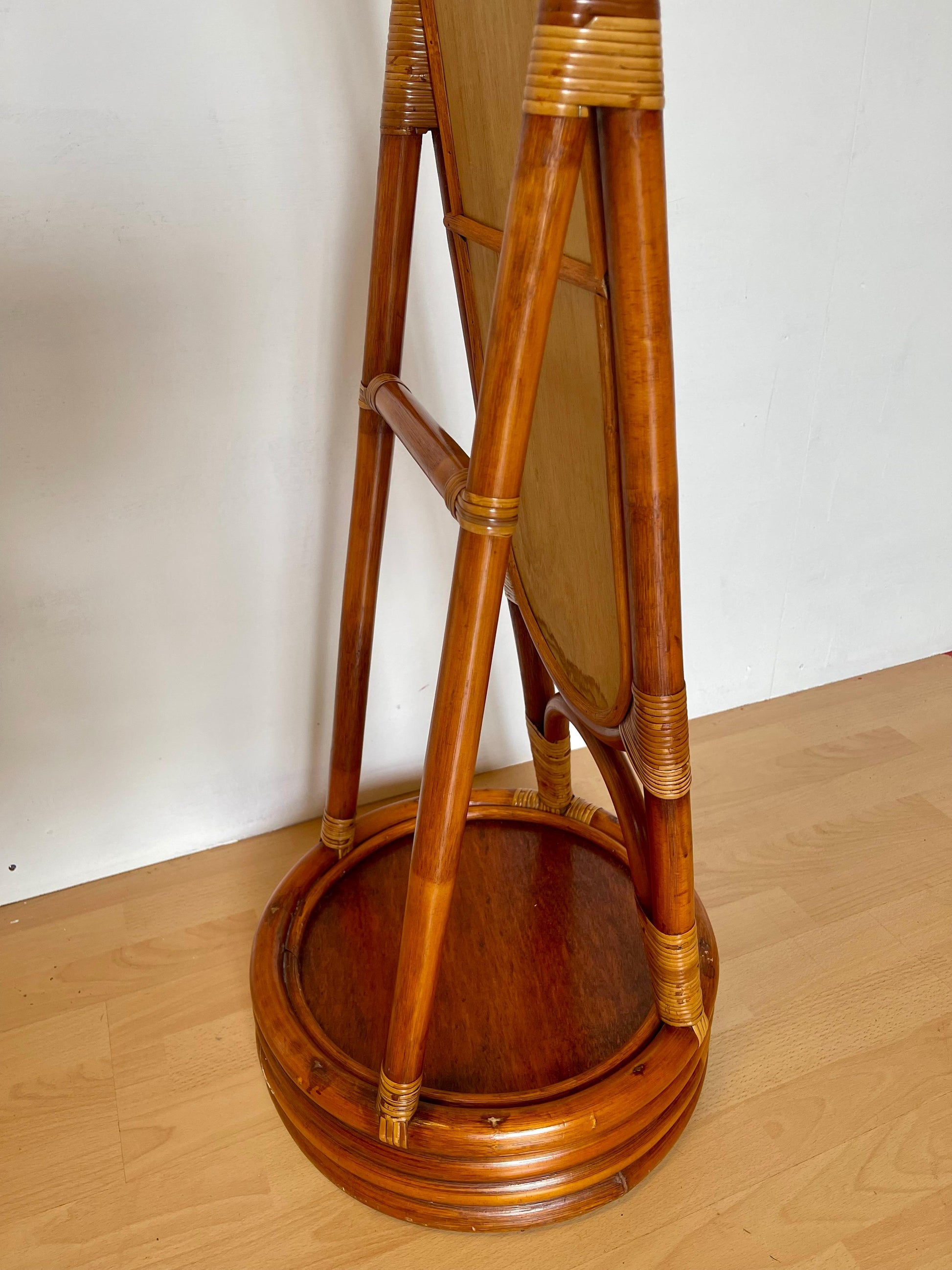 Specchio da terra circolare in Bambu e Rattan anni 70