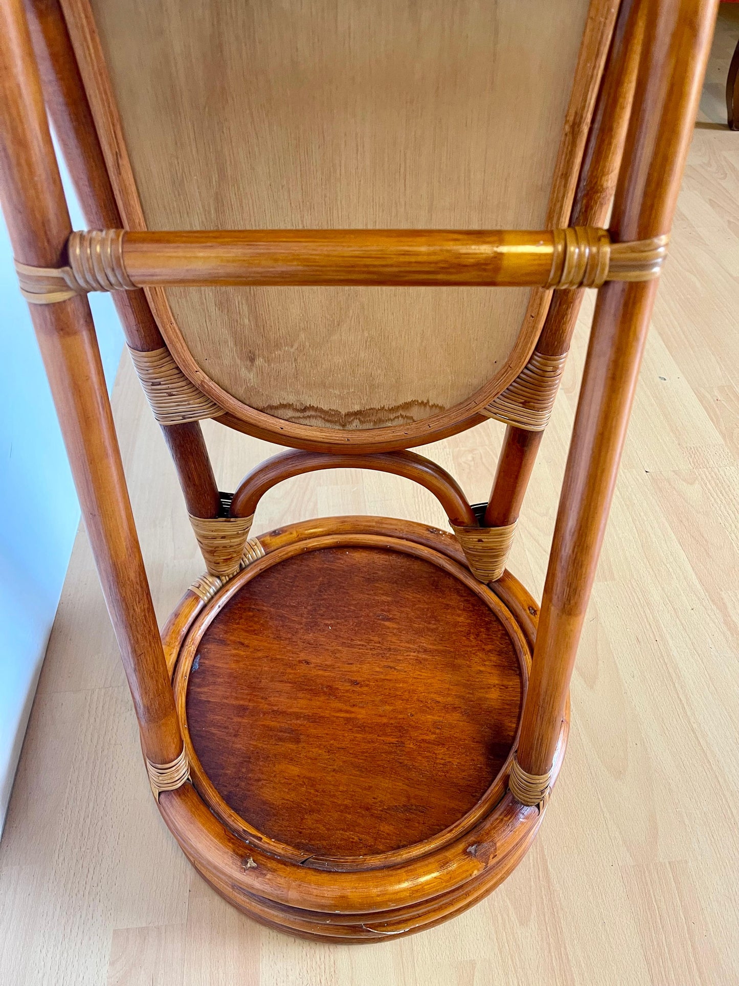 Specchio da terra circolare in Bambu e Rattan anni 70