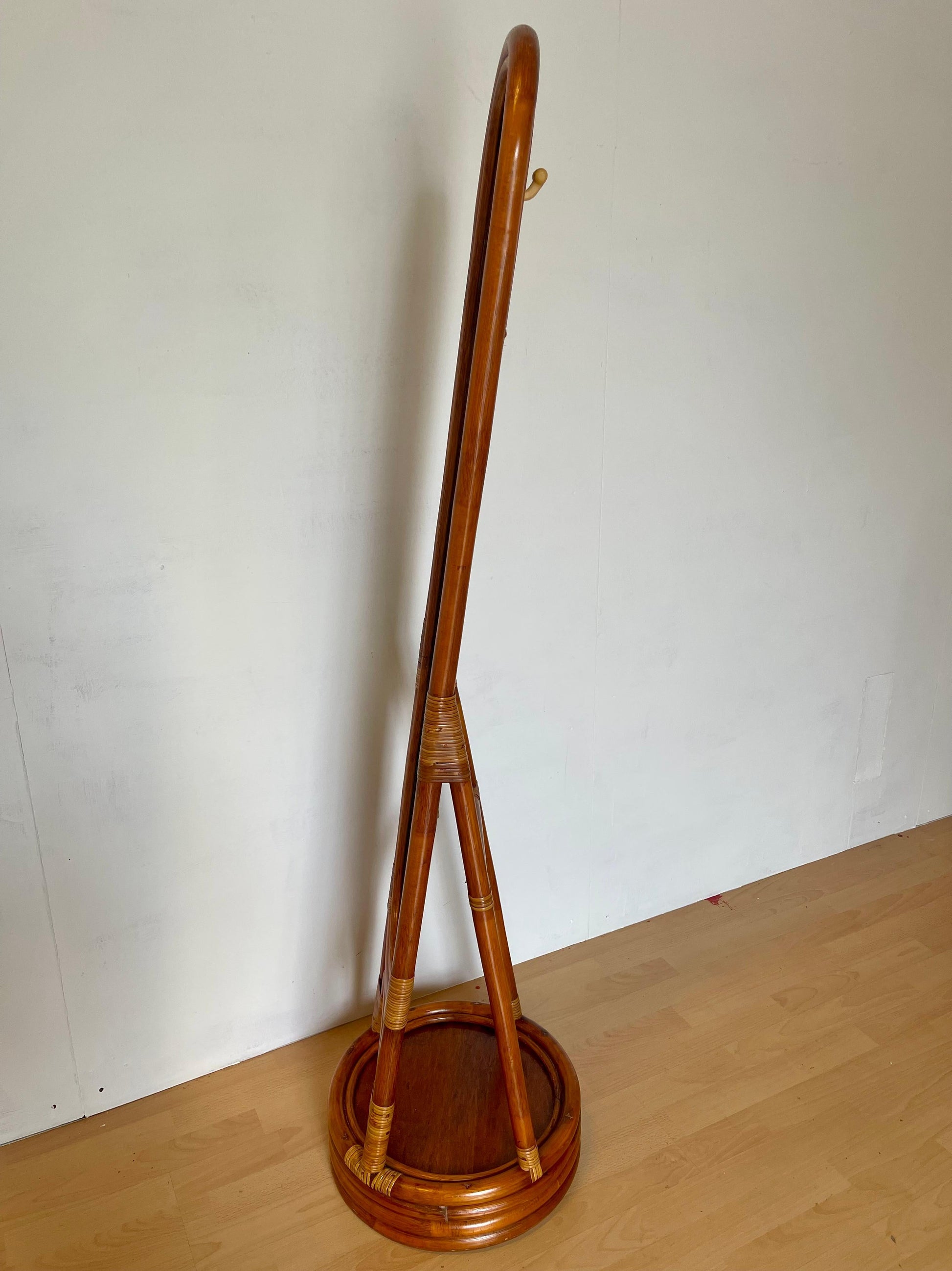 Specchio da terra circolare in Bambu e Rattan anni 70