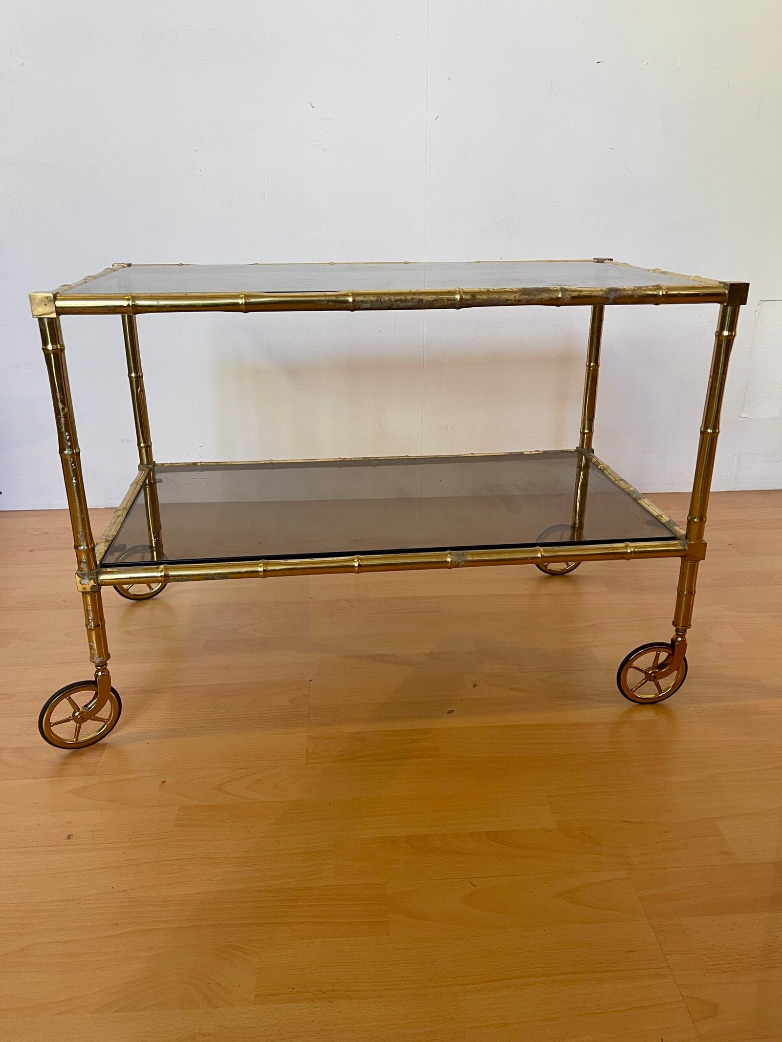 Carrello lungo in ottone stile bambù anni '70
