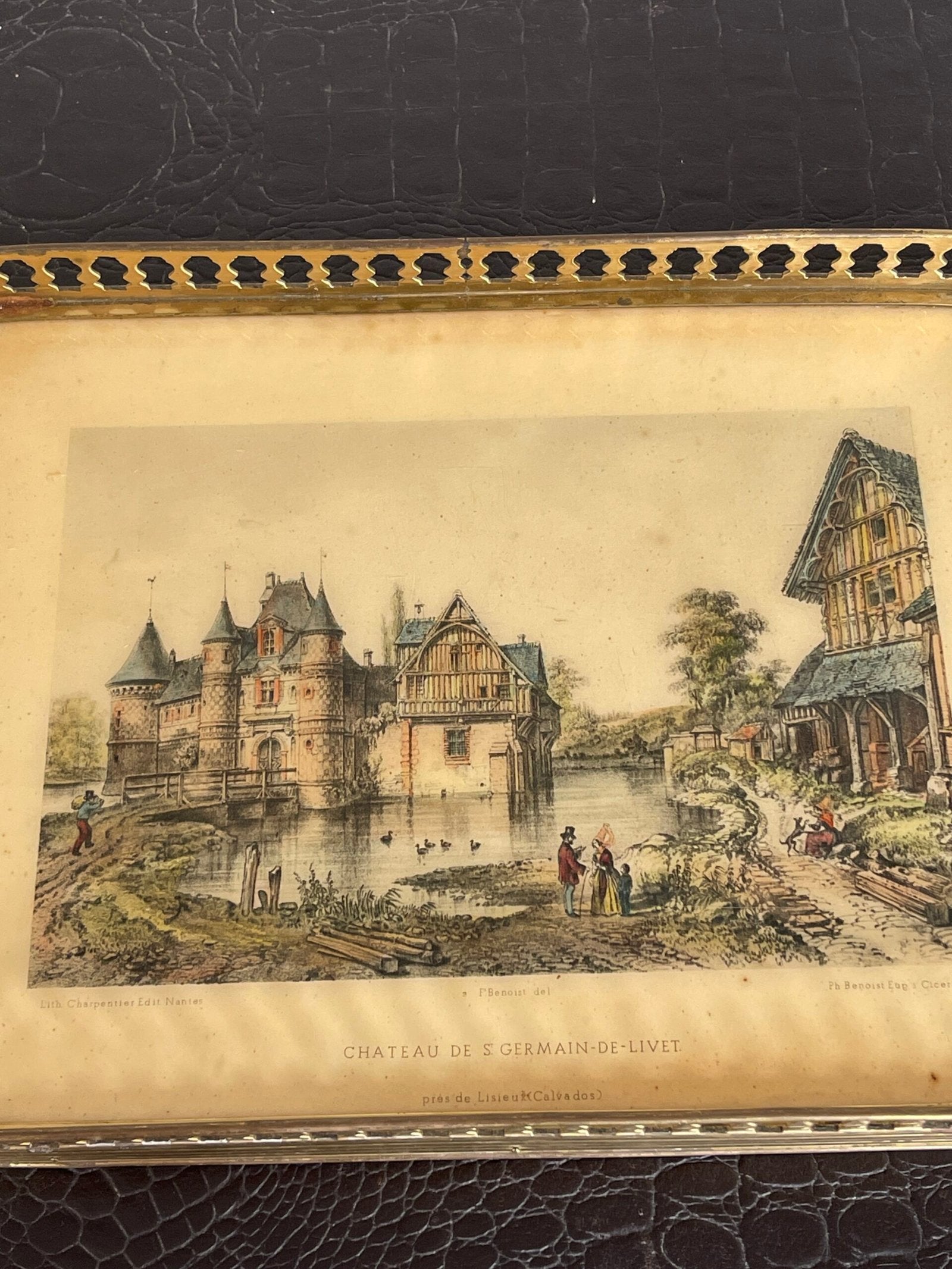 Vassoio Vintage con Stampa Antica del Château de Saint-Germain-de-Livet