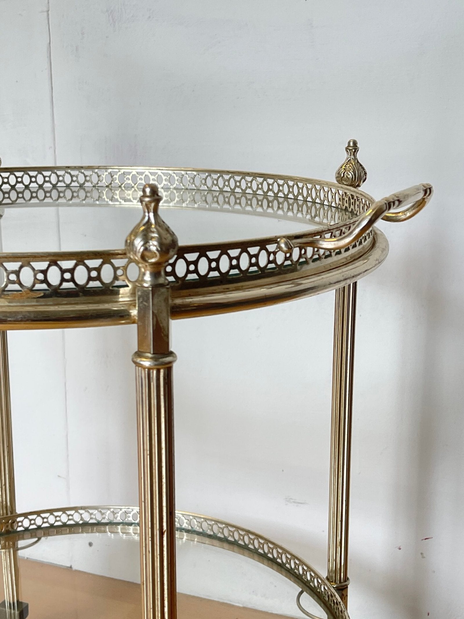 Carrello bar italiano in metallo argentato e vetro degli anni 90