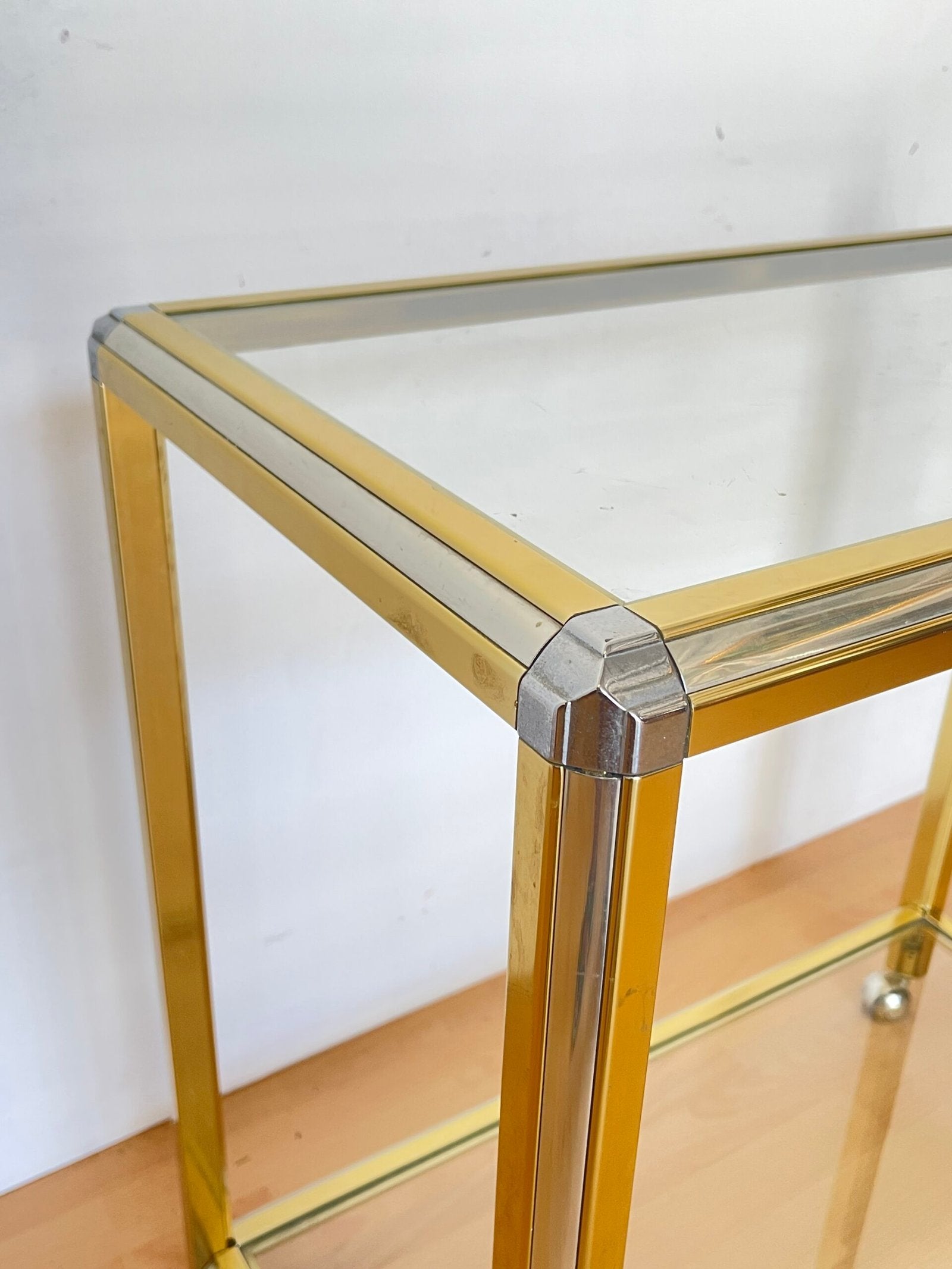 Carrello Bar Moderno in Ottone e Vetro - Stile Hollywood Regency Anni'70