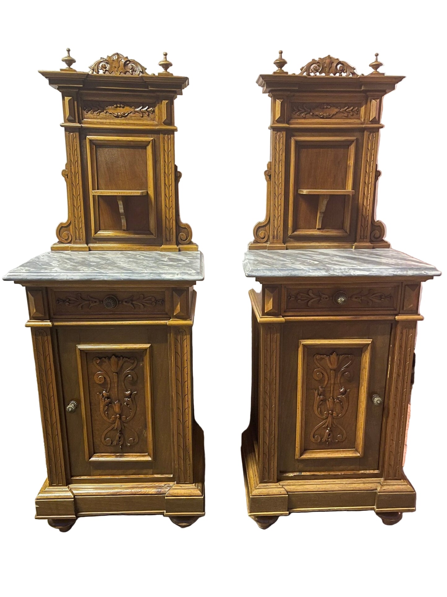 Coppia di Comodini Antichi in Legno con Piano in marmo