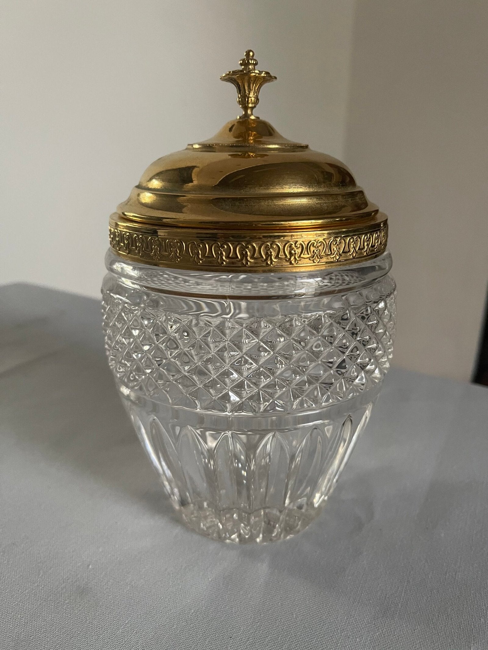 Vaso/Zuccheriera in Cristallo Tagliato e Bronzo Dorato