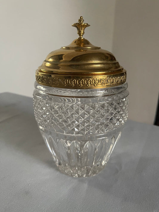 Vaso/Zuccheriera in Cristallo Tagliato e Bronzo Dorato