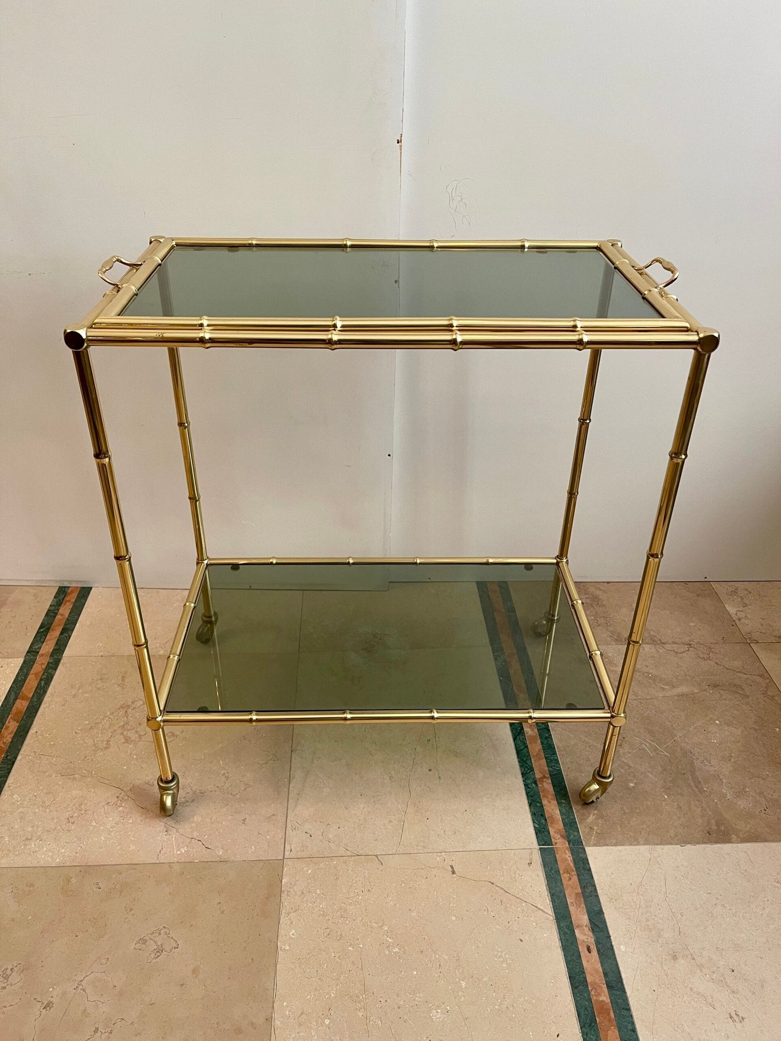 Carrello da Servizio vintage in Ottone e Vetro