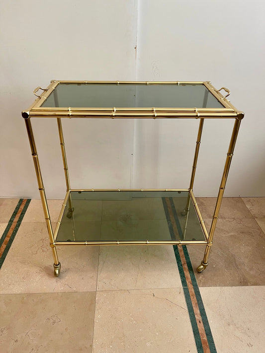 Carrello da Servizio vintage in Ottone e Vetro