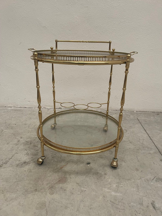 Carrello da bar rotondo in ottone di lusso italiano degli anni '70