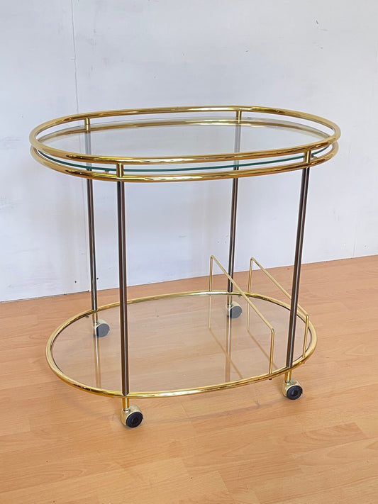 Carrello Bar Mid-Century in Ottone e Vetro, anni 70