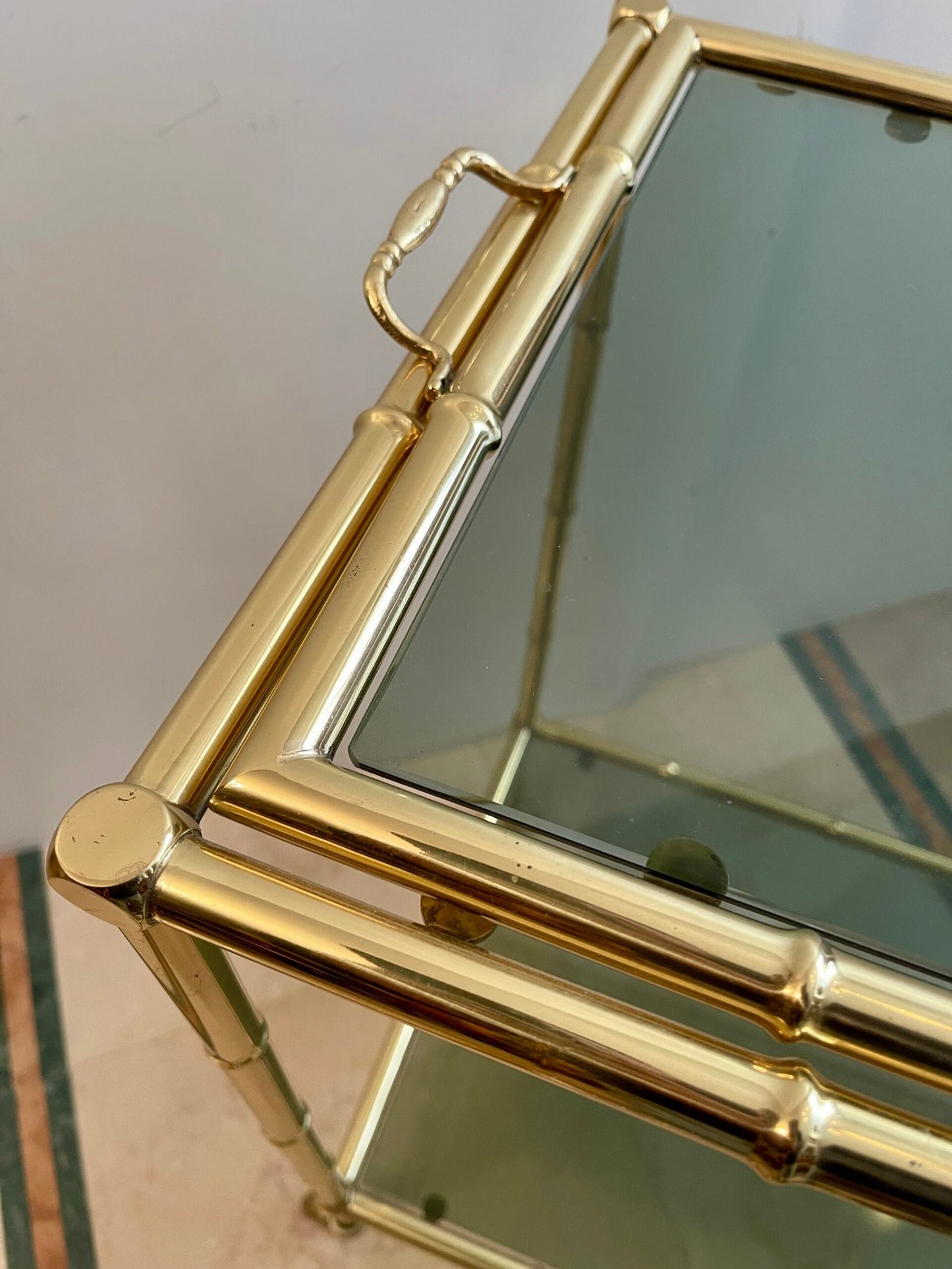 Carrello da Servizio vintage in Ottone e Vetro