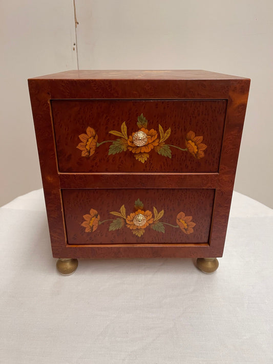 Portagioie in Legno Radica con Intarsi Floreali