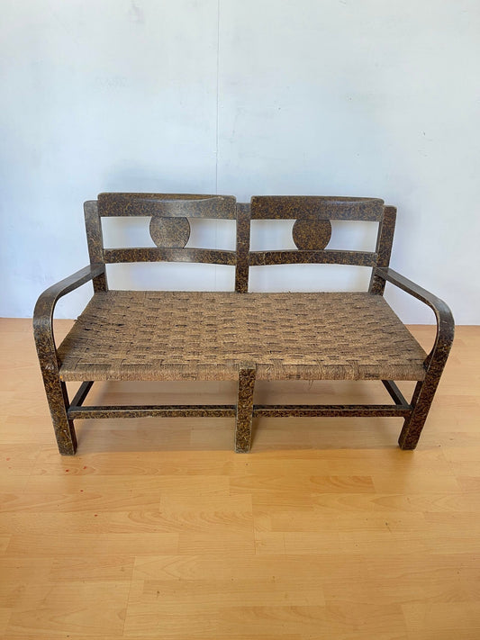 Panchetto Lounge Anni '50 con Schienale Circolare e Seduta Intrecciata